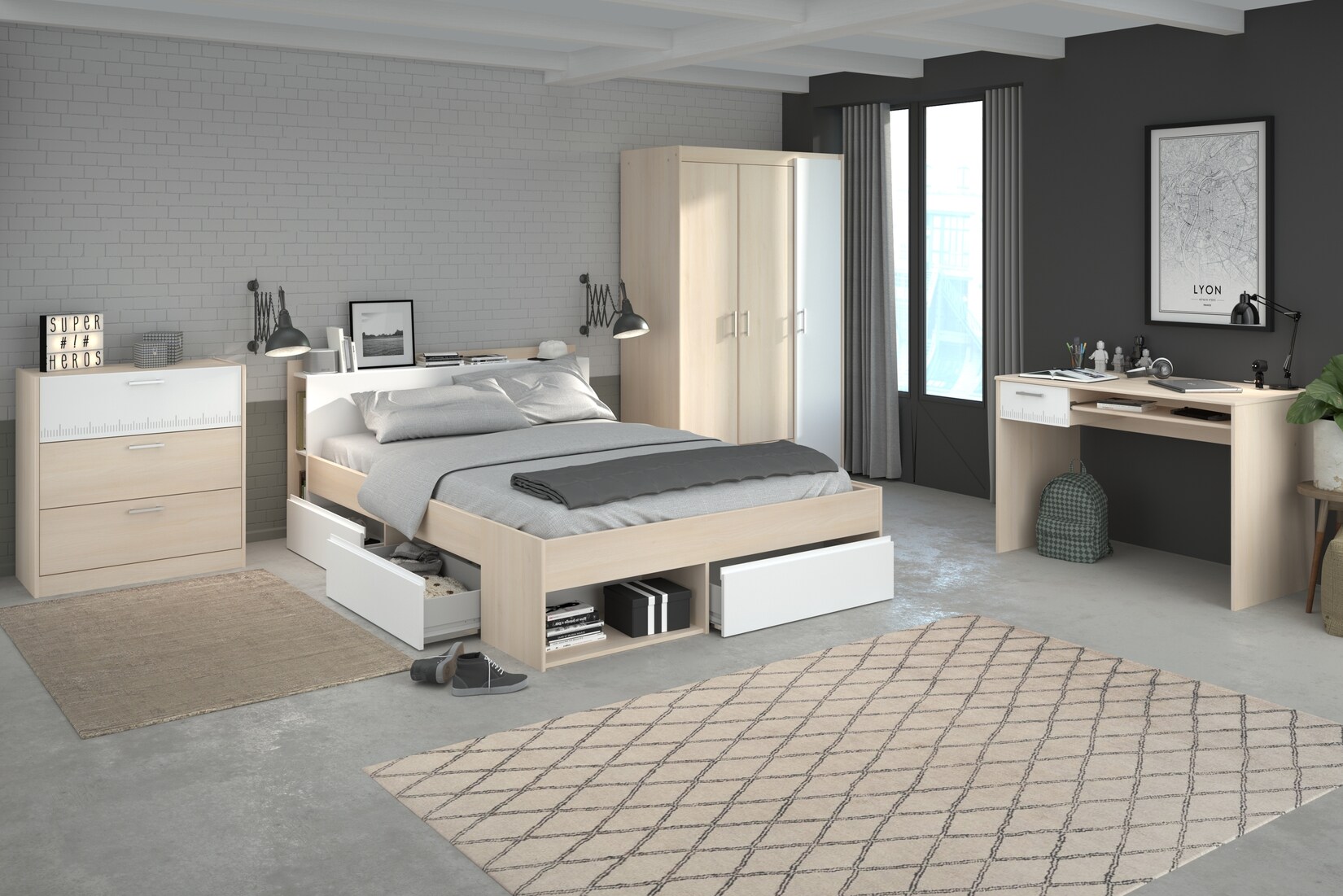 Parisot Jugendzimmer-Set „Most 75“ Akazie-Weiß | 03480940284529