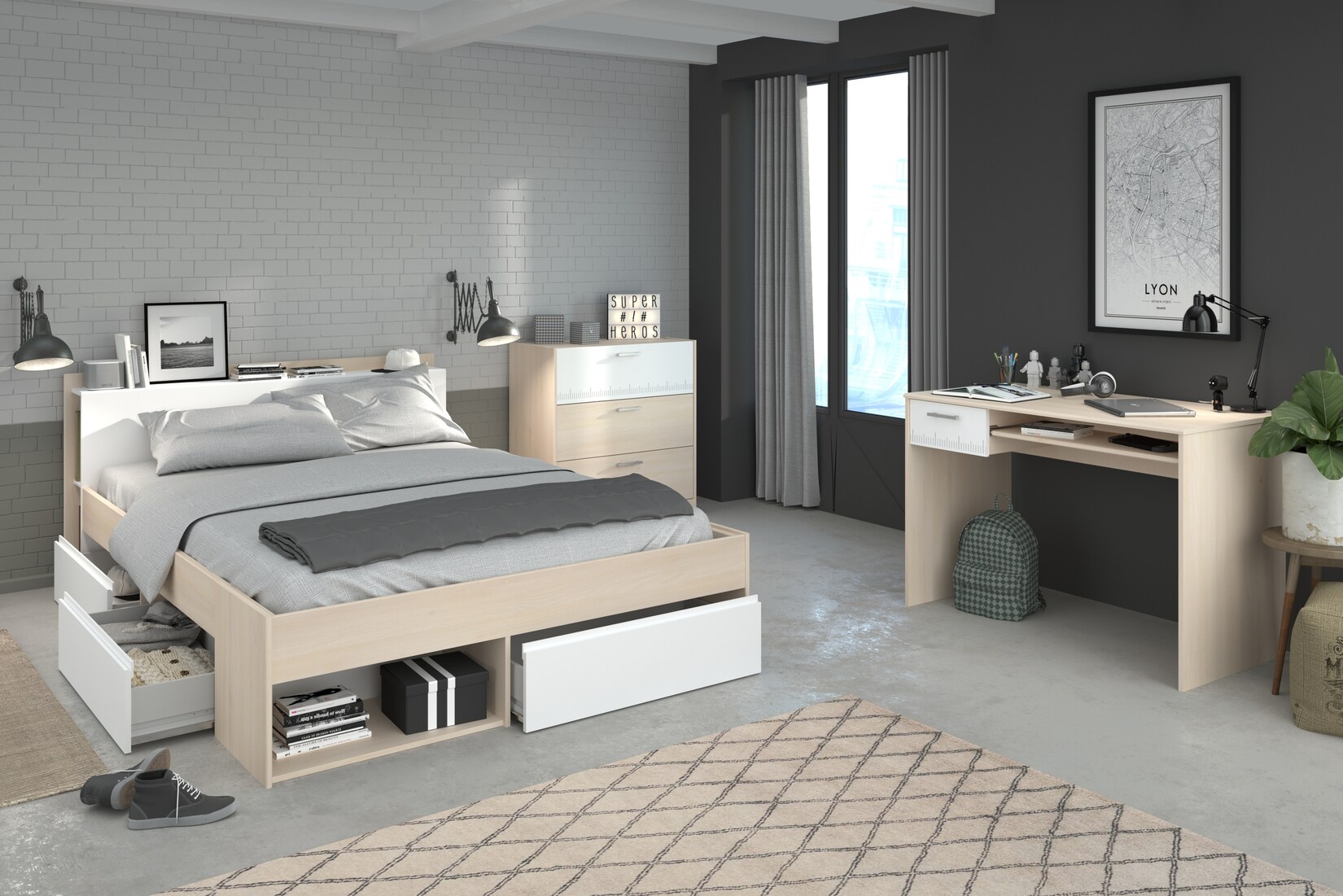 Parisot Schlafzimmer-Set „Most 59“ Akazie-Weiß | 03480940289685