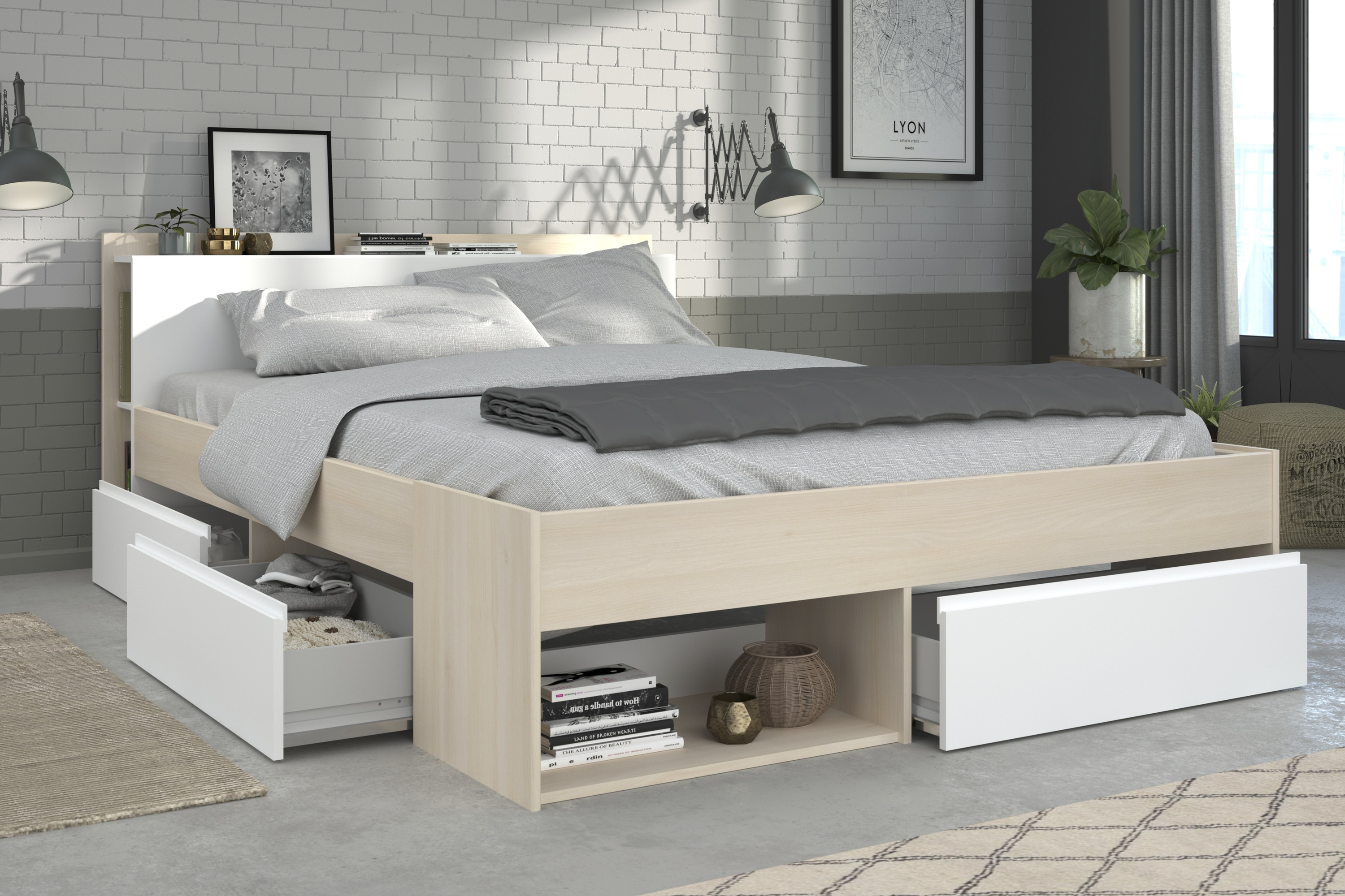 Parisot Doppelbett "Most" Akazie - Wei&szlig; - Bild 1