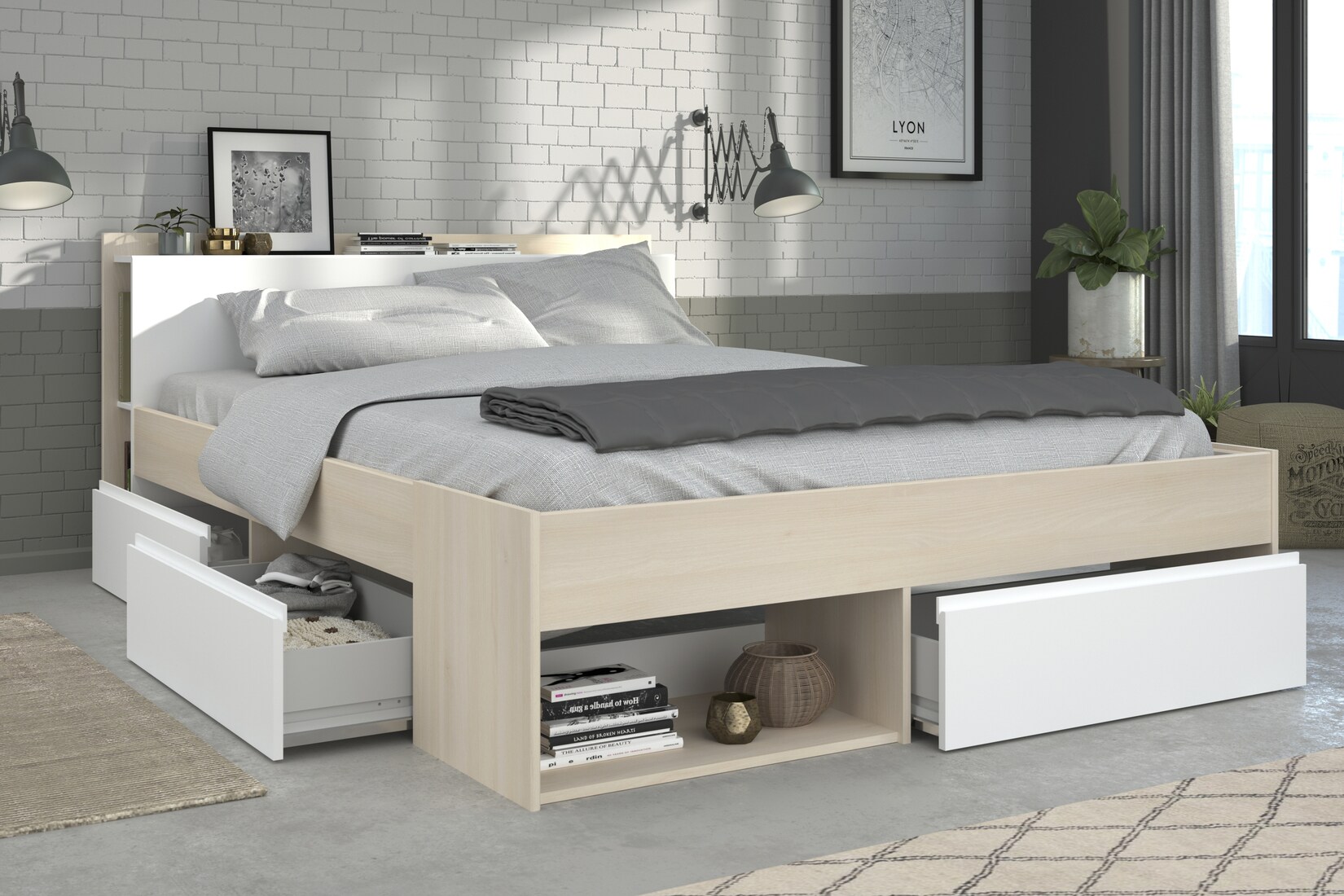 Parisot Doppelbett "Most" Akazie - Weiß