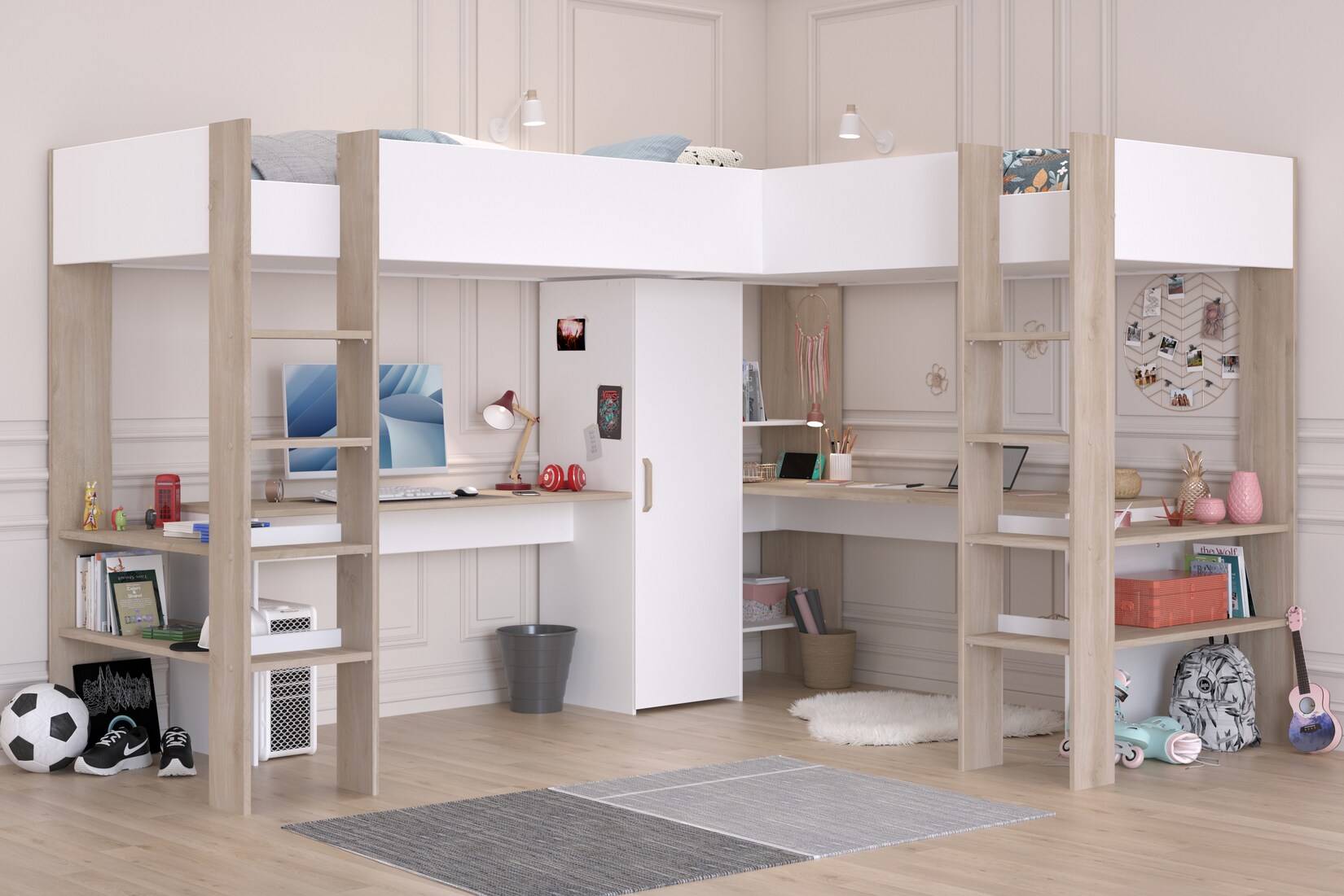Parisot Eck-Hochbett „Alex“ Jackson-Eiche / Weiß | 03480940302636