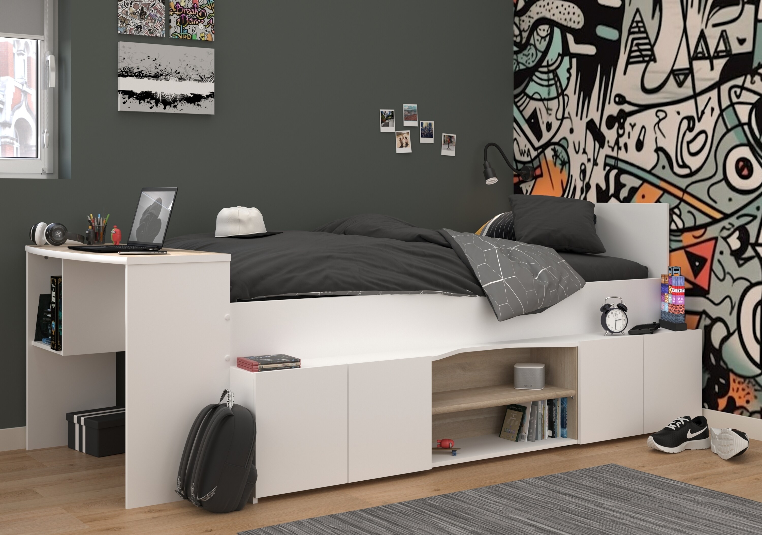 Parisot Halbhohes Hochbett "Cleo 1" Jackson-Eiche / Wei&szlig; - Bild 1