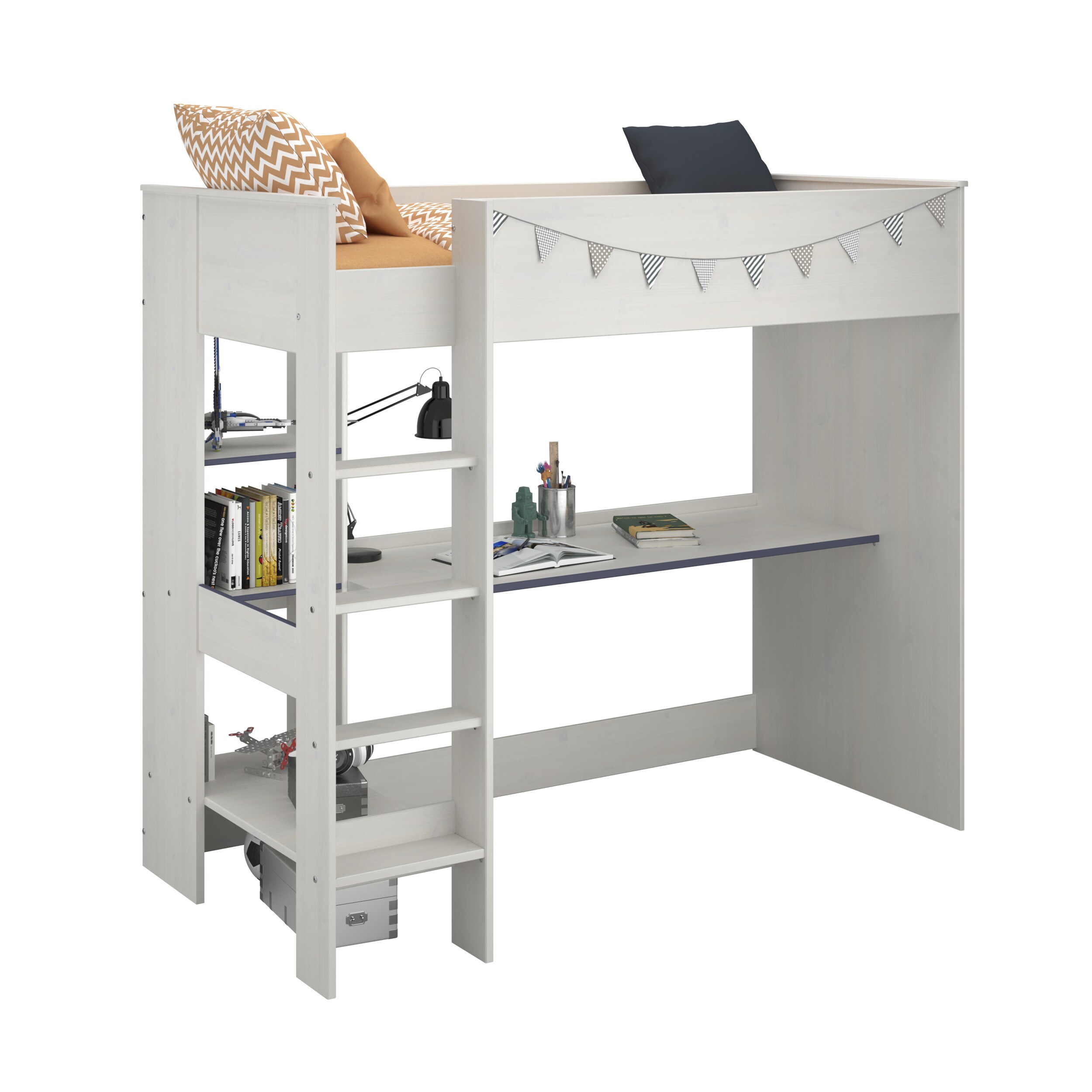 Parisot Hochbett mit Schreibtisch Smoozy 3a + 3b - Kanten Blau oder Pink (90x200) - Bild 1