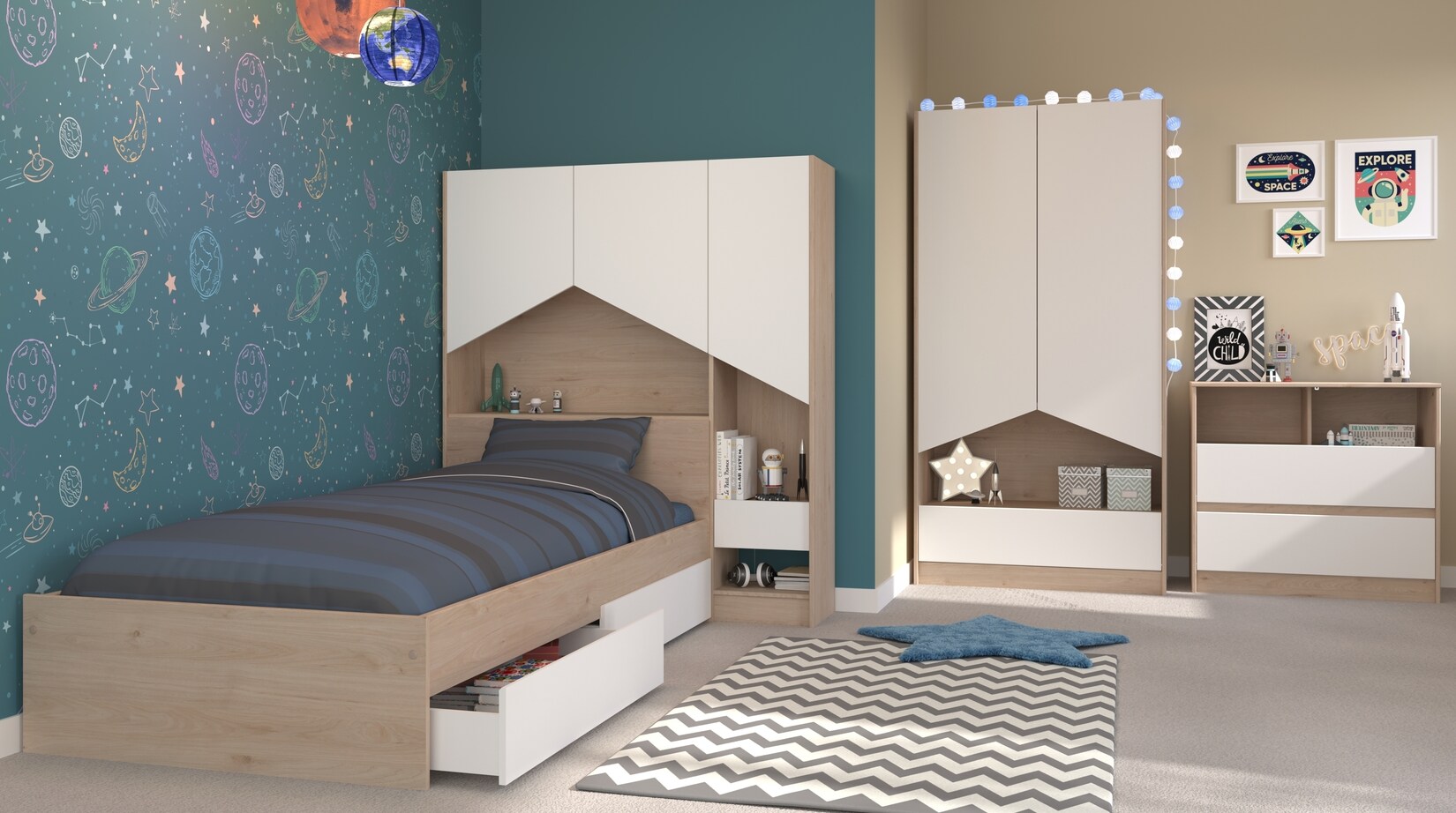 Parisot Kinderzimmer 5-tlg. „Shelter 2“ Eiche Jackson – Weiß | 03480940299028