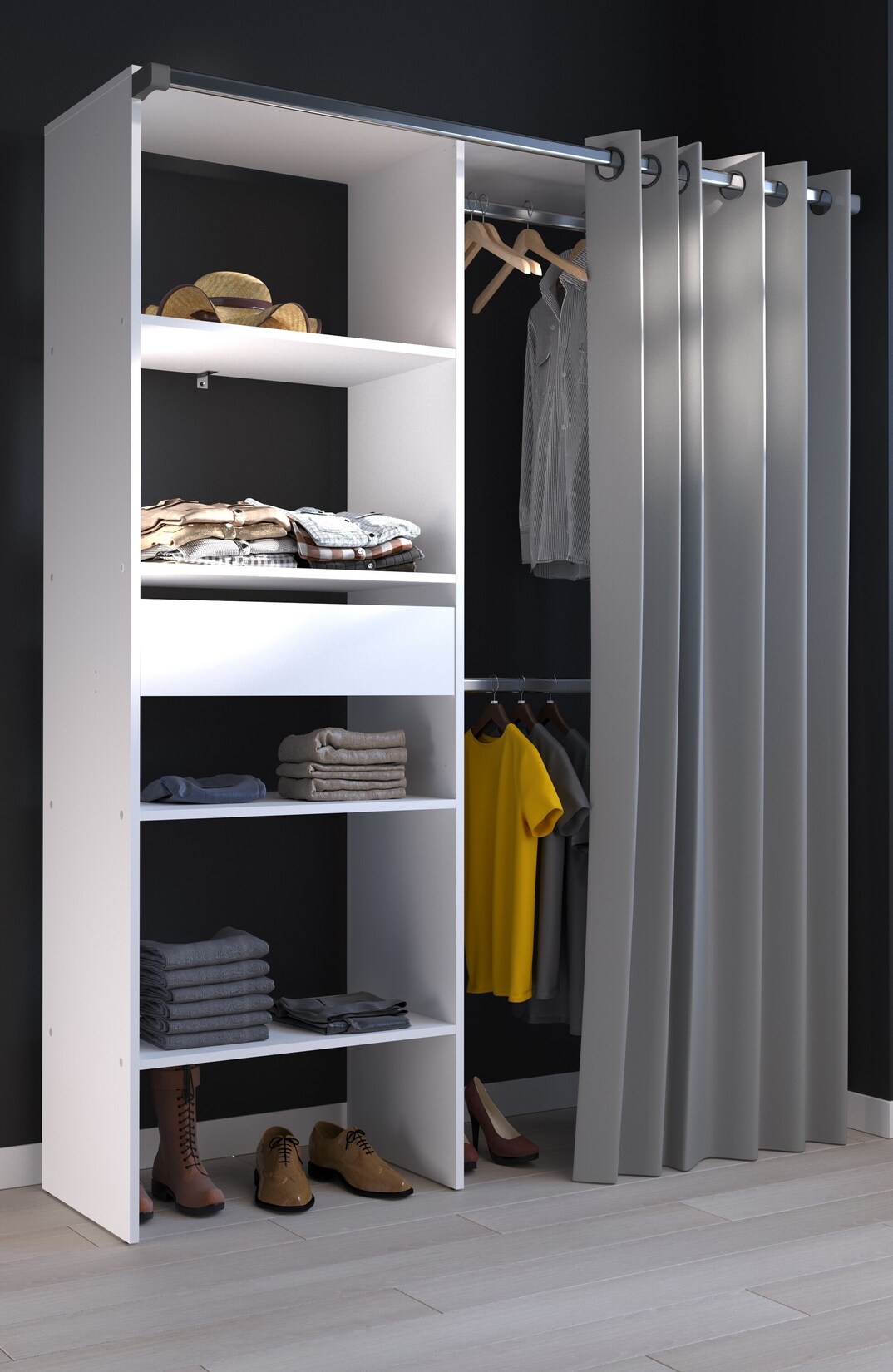 Parisot Kleiderschrank mit Vorhang "Bari 1" Weiß