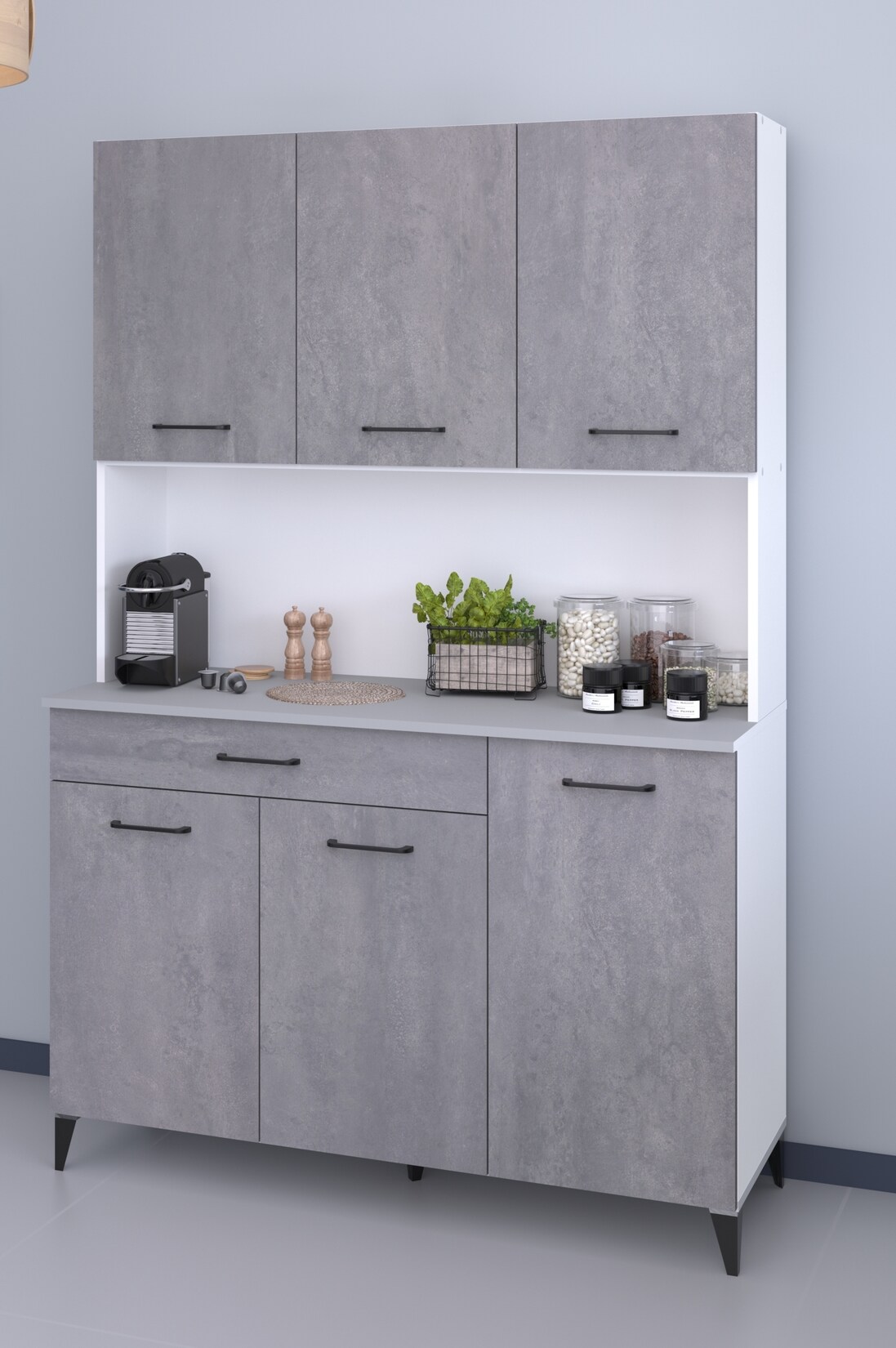 Parisot Küchenbuffet „Malice 11“ Weiß / Beton Optik hell | 03170720621056