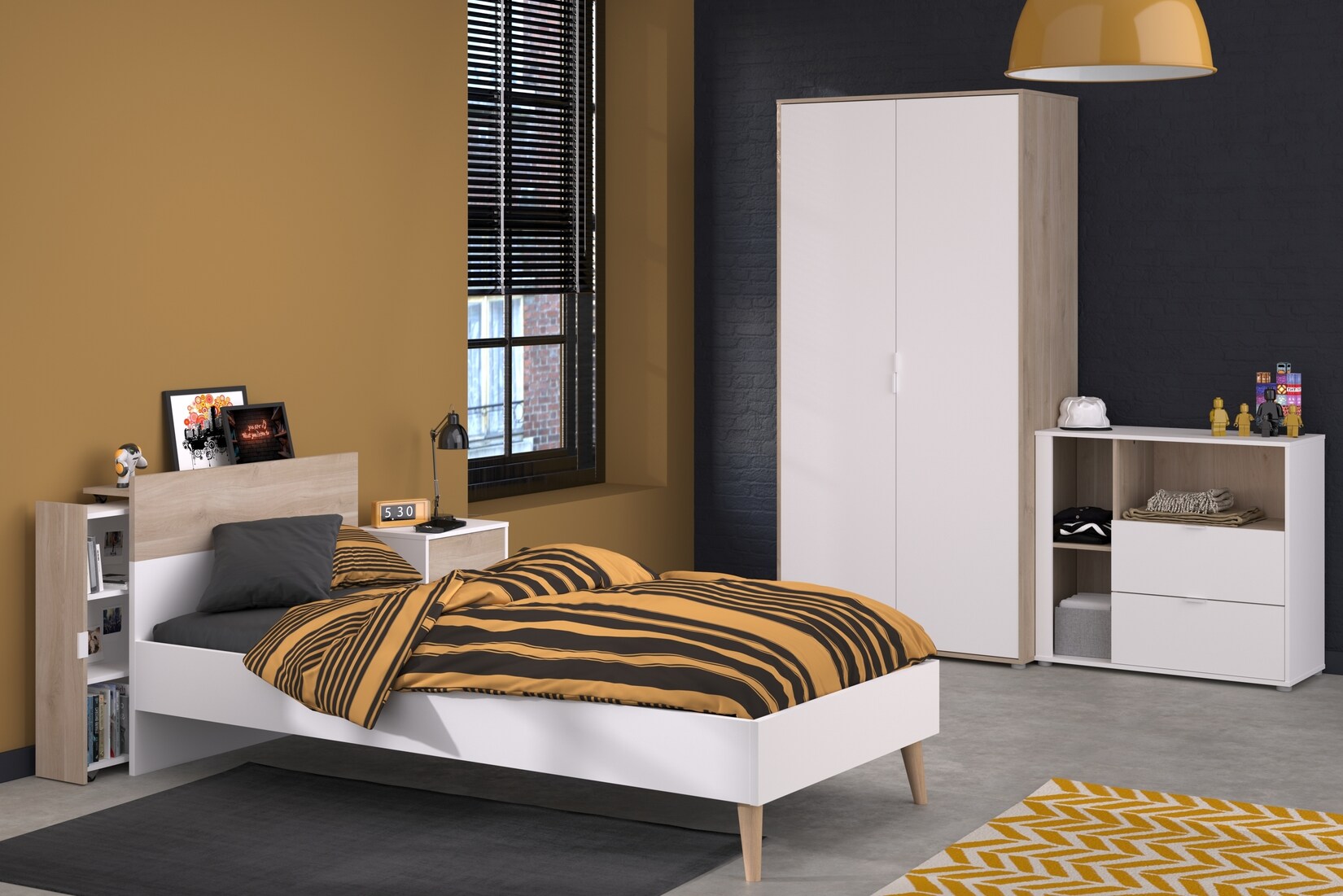 Parisot Kinderzimmer-Set  5-teilig „Aalborg 2“ Weiß / Japanische Eiche | 03480940303084