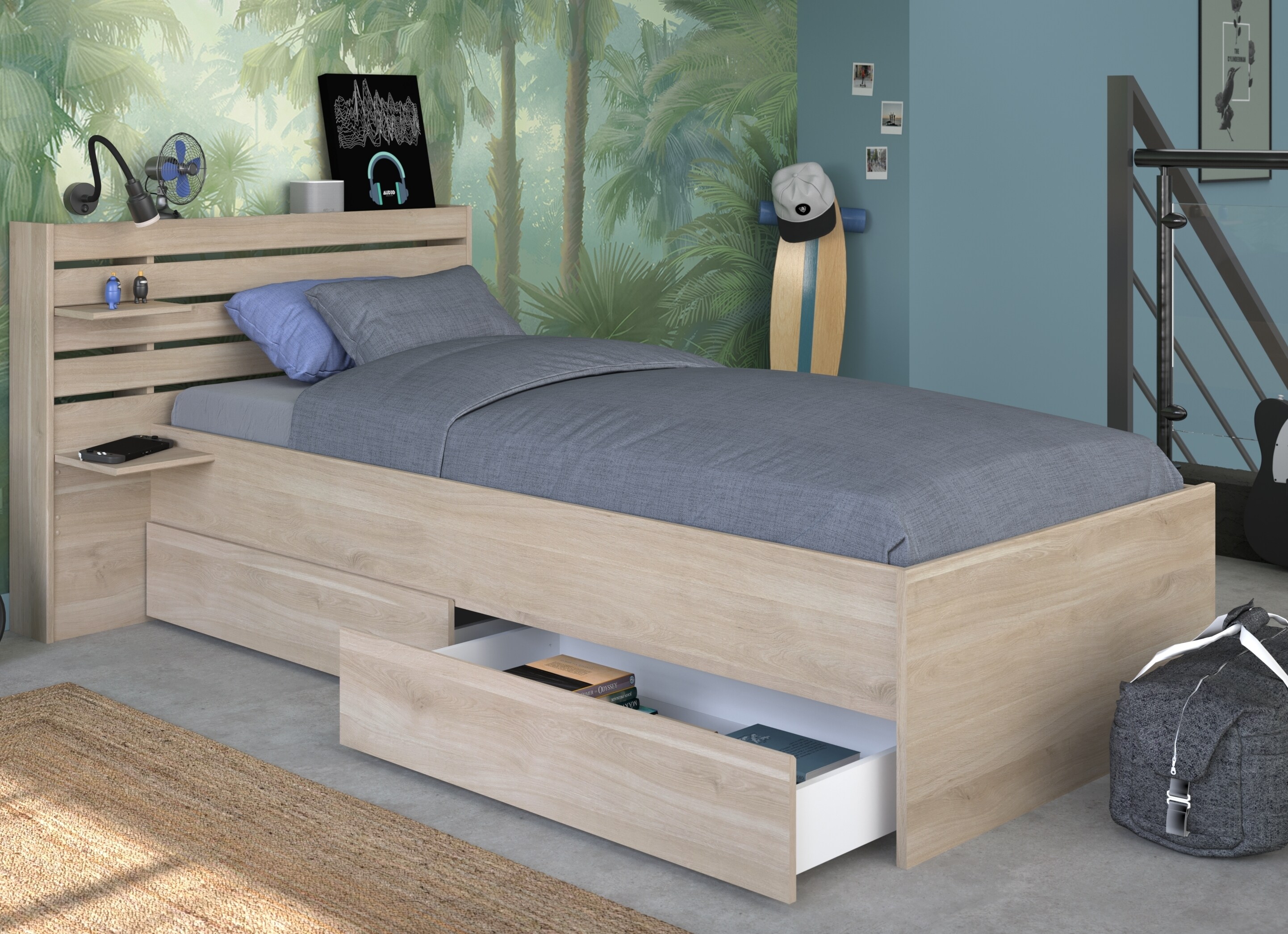 Parisot Stauraumbett "Escale 1" 90x200 Japanische Eiche - Bild 1