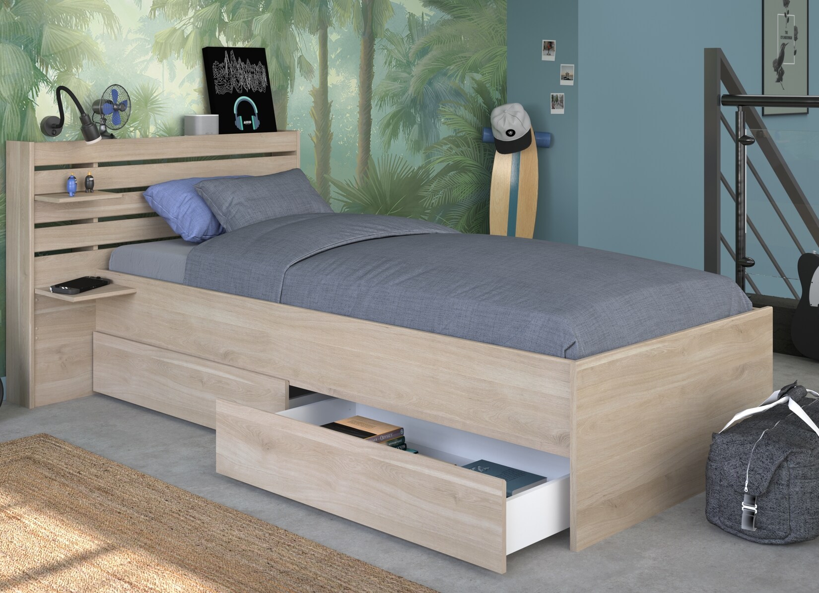 Parisot Stauraumbett „Escale 1“ 90×200 Japanische Eiche | 03480940298755