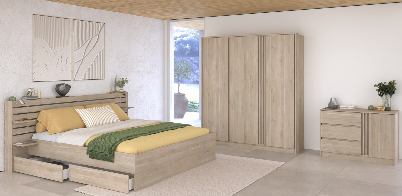 Parisot Schlafzimmer 4-teilig „Escale 22“ 160×200 Japanische-Eiche | 03480940301554