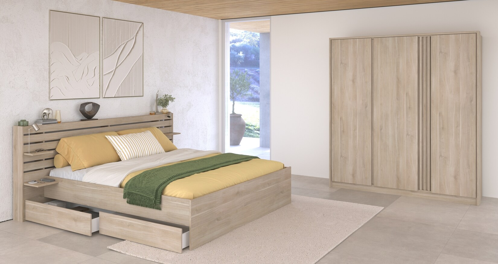 Parisot Schlafzimmer 3-teilig „Escale 23“ 140×200 Japanische-Eiche | 03480940301561
