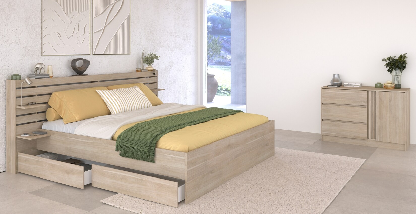 Parisot Schlafzimmer 3-teilig „Escale 25“ 140×200 Japanische-Eiche | 03480940301585