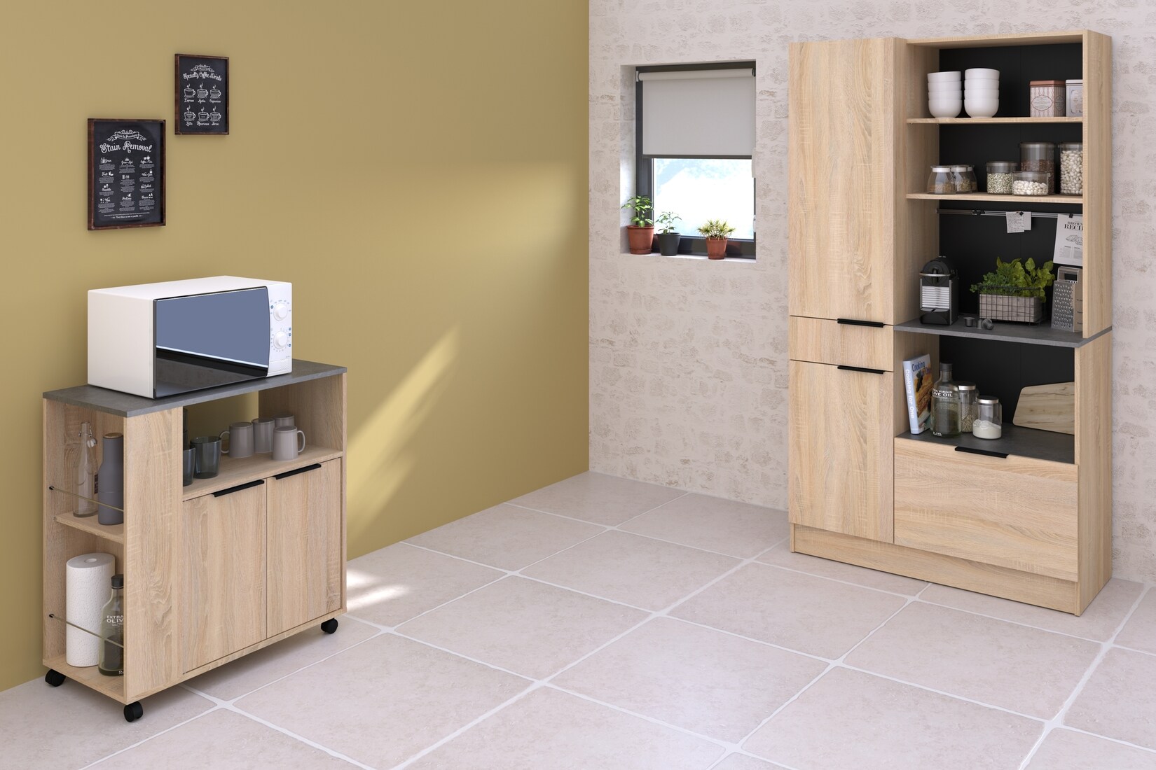 Parisot Küchenbuffet Set „Fumay 1“ Eiche / Betonoptik | 03480940300809