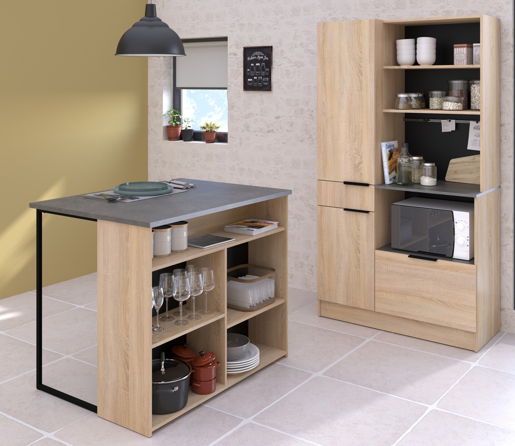 Parisot Küchenbuffet Set „Fumay 2“ Eiche / Betonoptik | 03480940300816