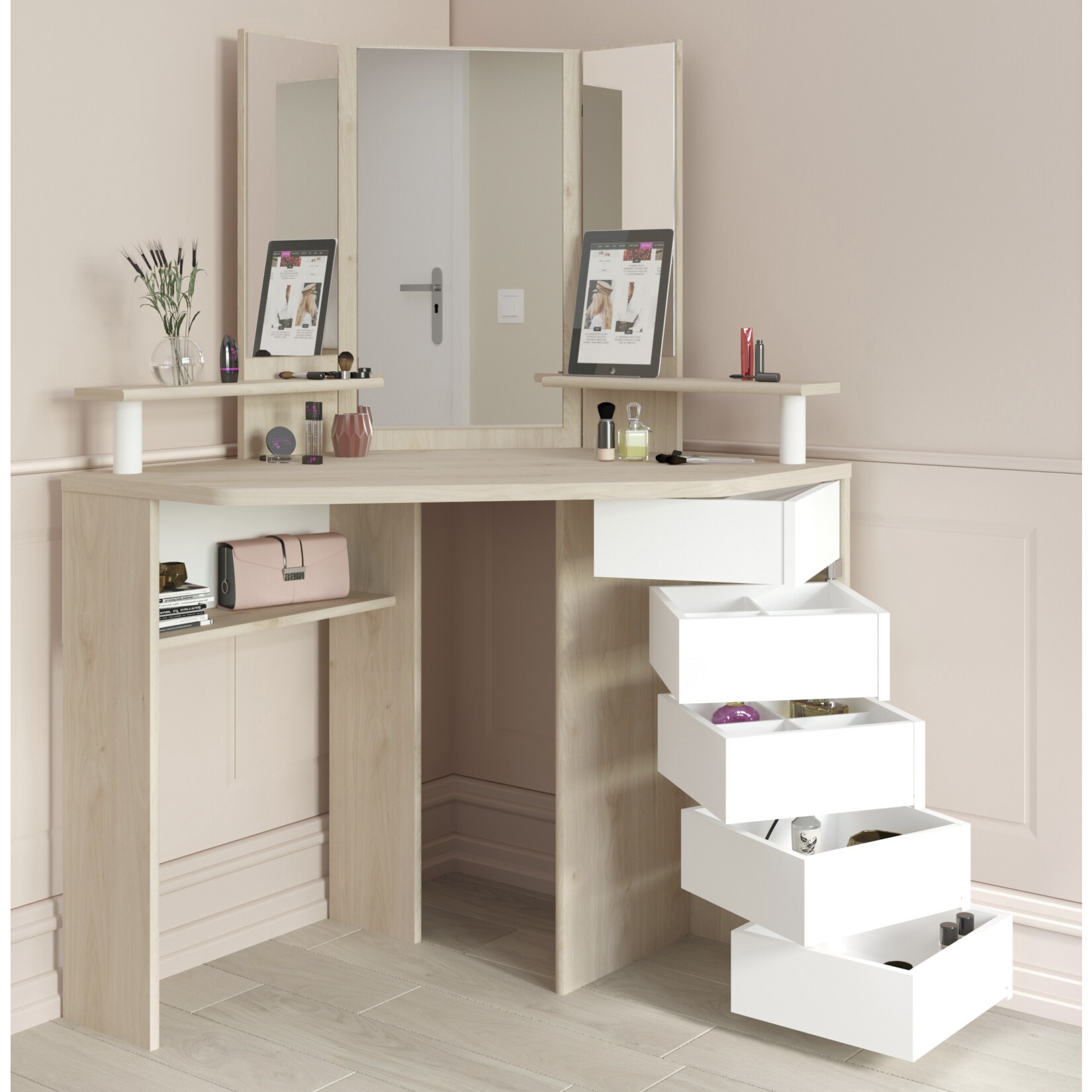 Parisot Eck-Schminktisch „Volage 21“ Eiche-hell | 03480940278702