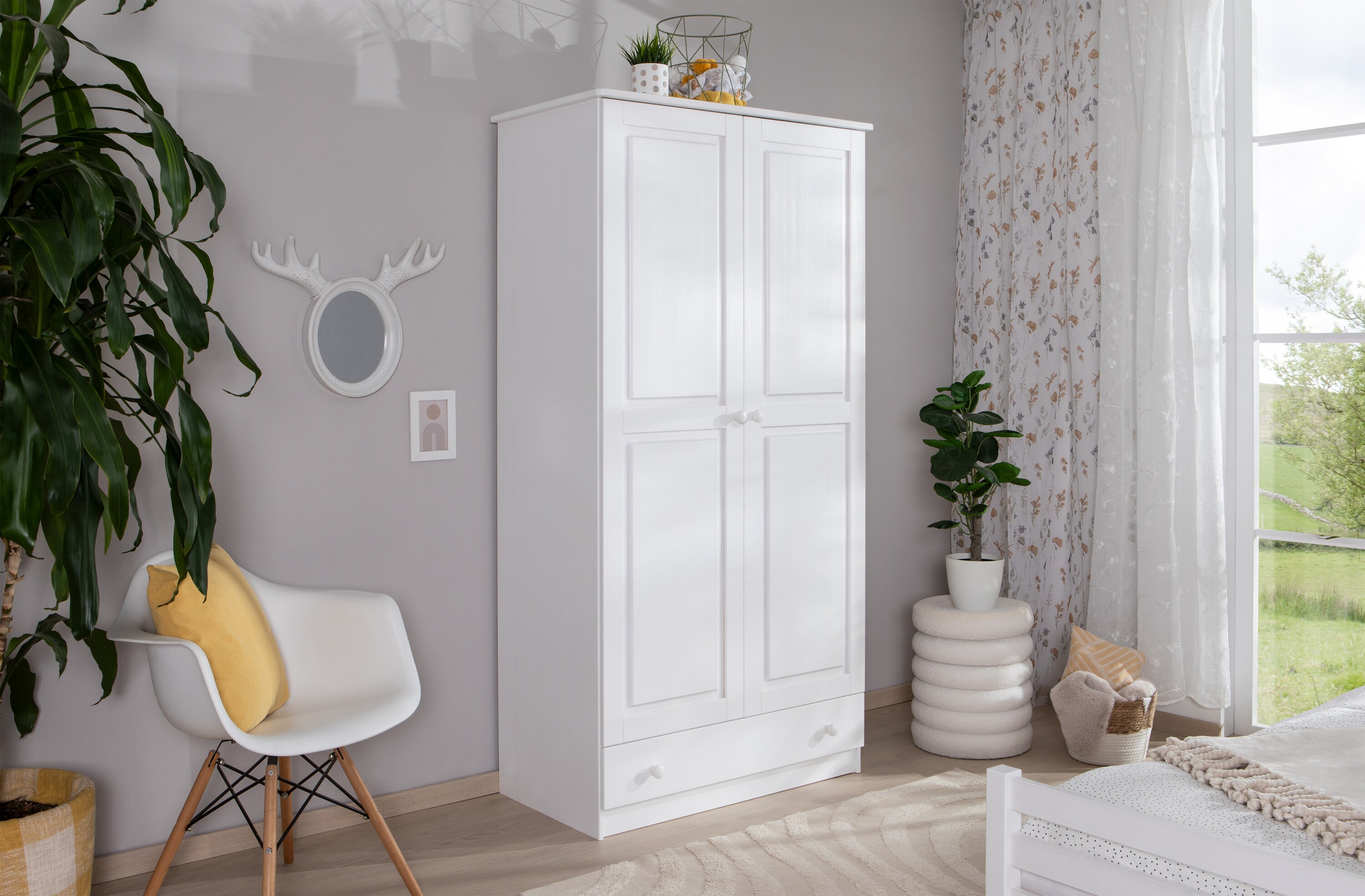 TiCAA Kleiderschrank 2-t&uuml;rig Moritz Kiefer massiv - Bild 1