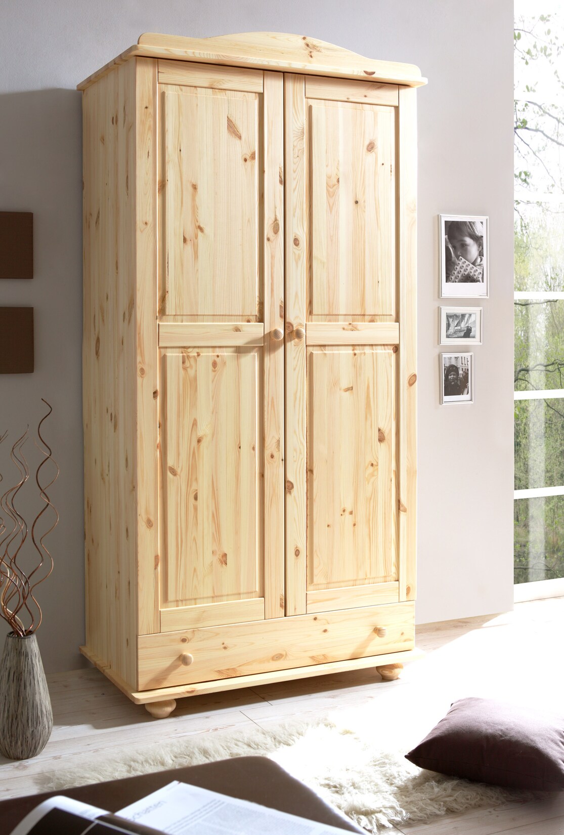 TiCAA Kleiderschrank 2-türig Adam Kiefer massiv | 04250393837042