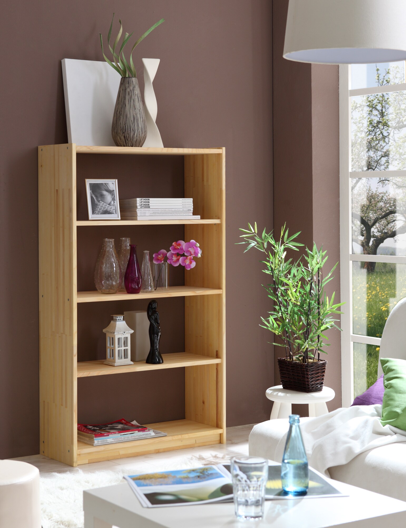 TiCAA Standregal B&uuml;cherregal Kiefer Natur H145cm - Bild 1