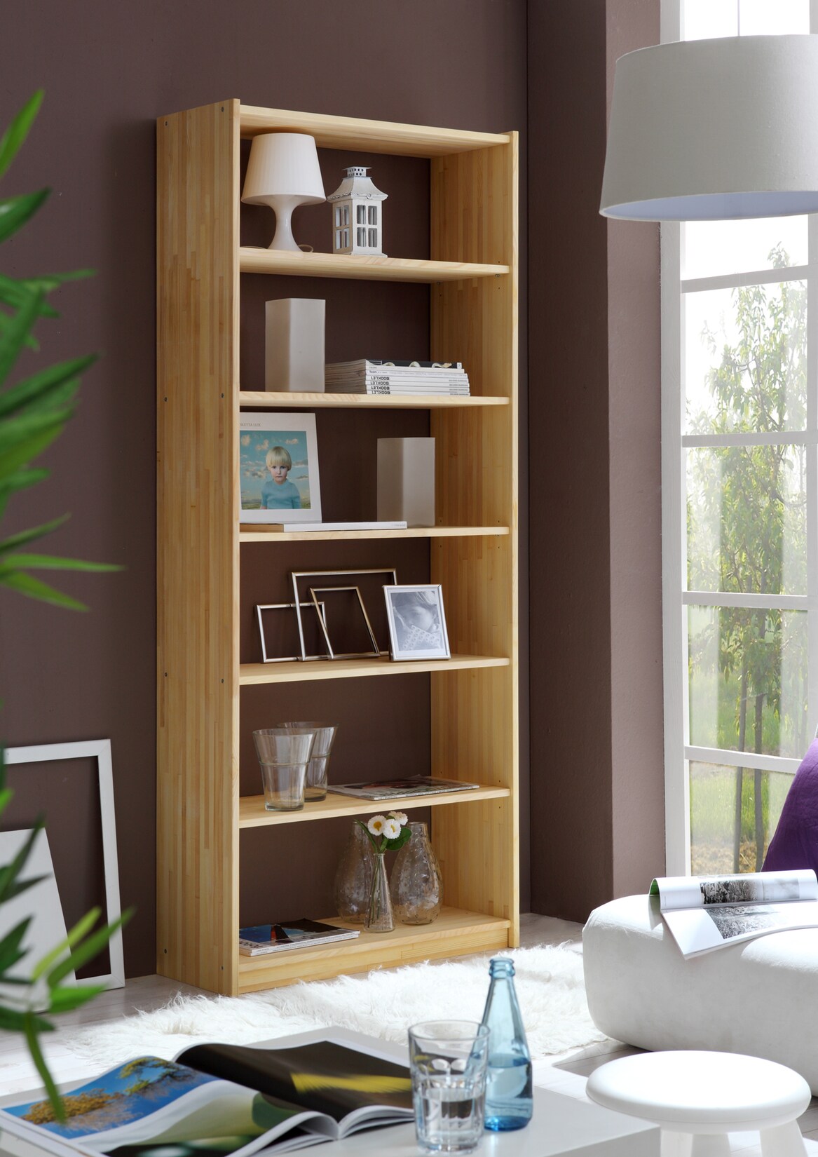 TiCAA Standregal Bücherregal Kiefer Natur H214 cm | 04250393837608