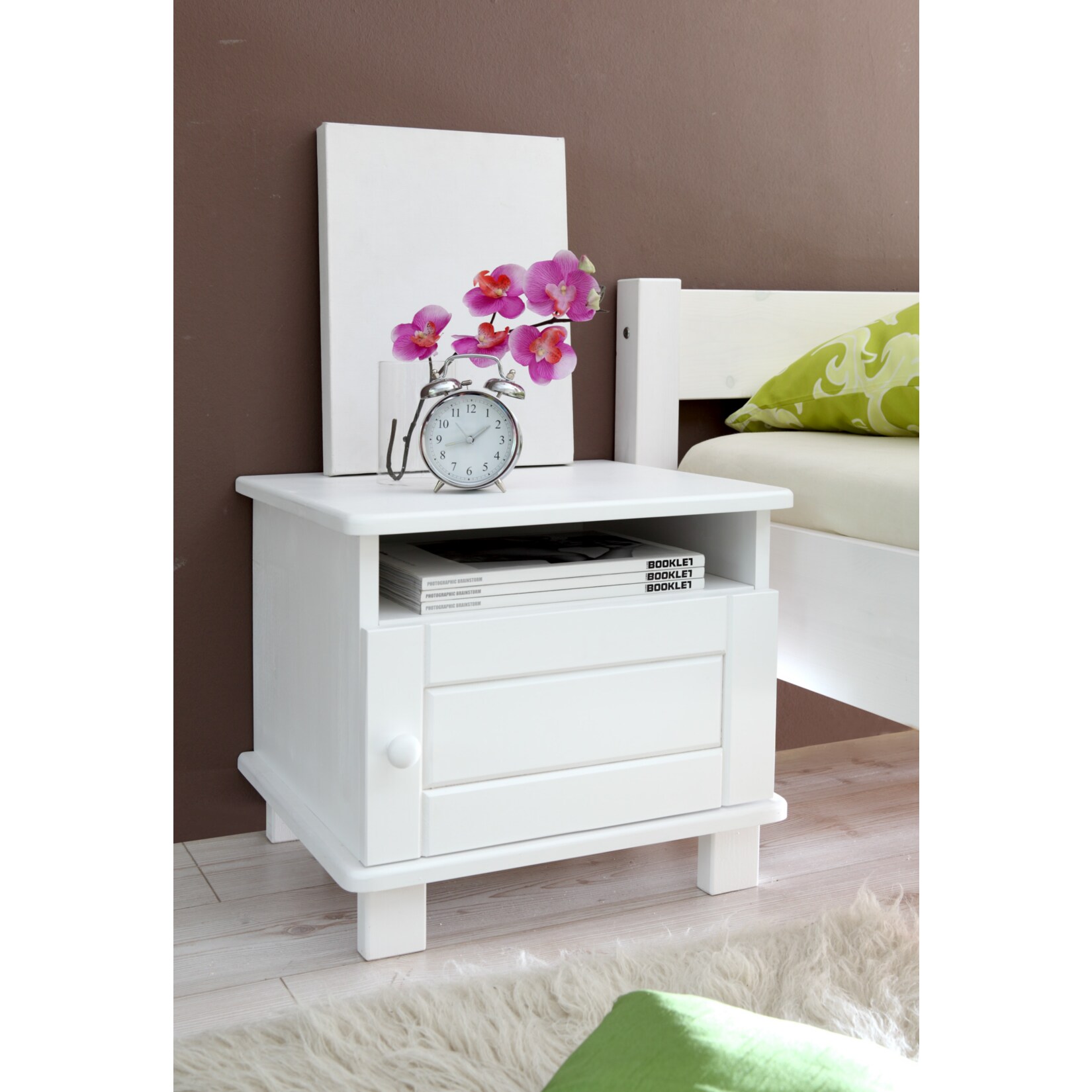 TiCAA Nachtkommode Bora Kiefer 1 t&uuml;rig Wei&szlig; - Bild 1