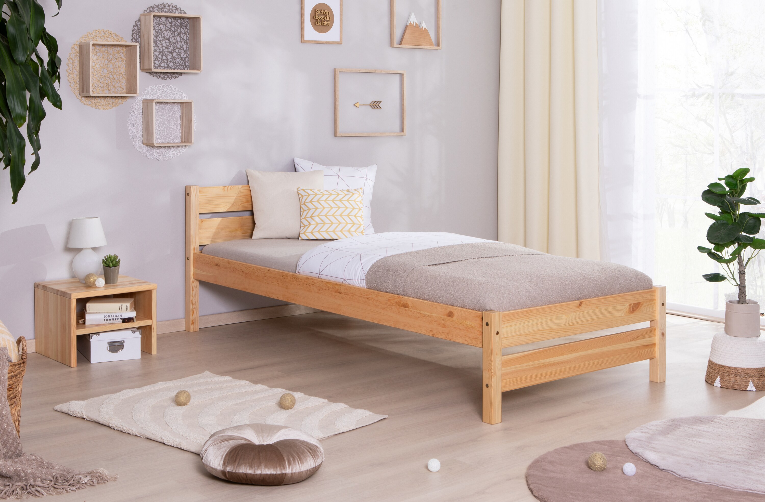 TiCAA Massivholz Einzelbett "Bora" Kiefer Natur - Bild 1