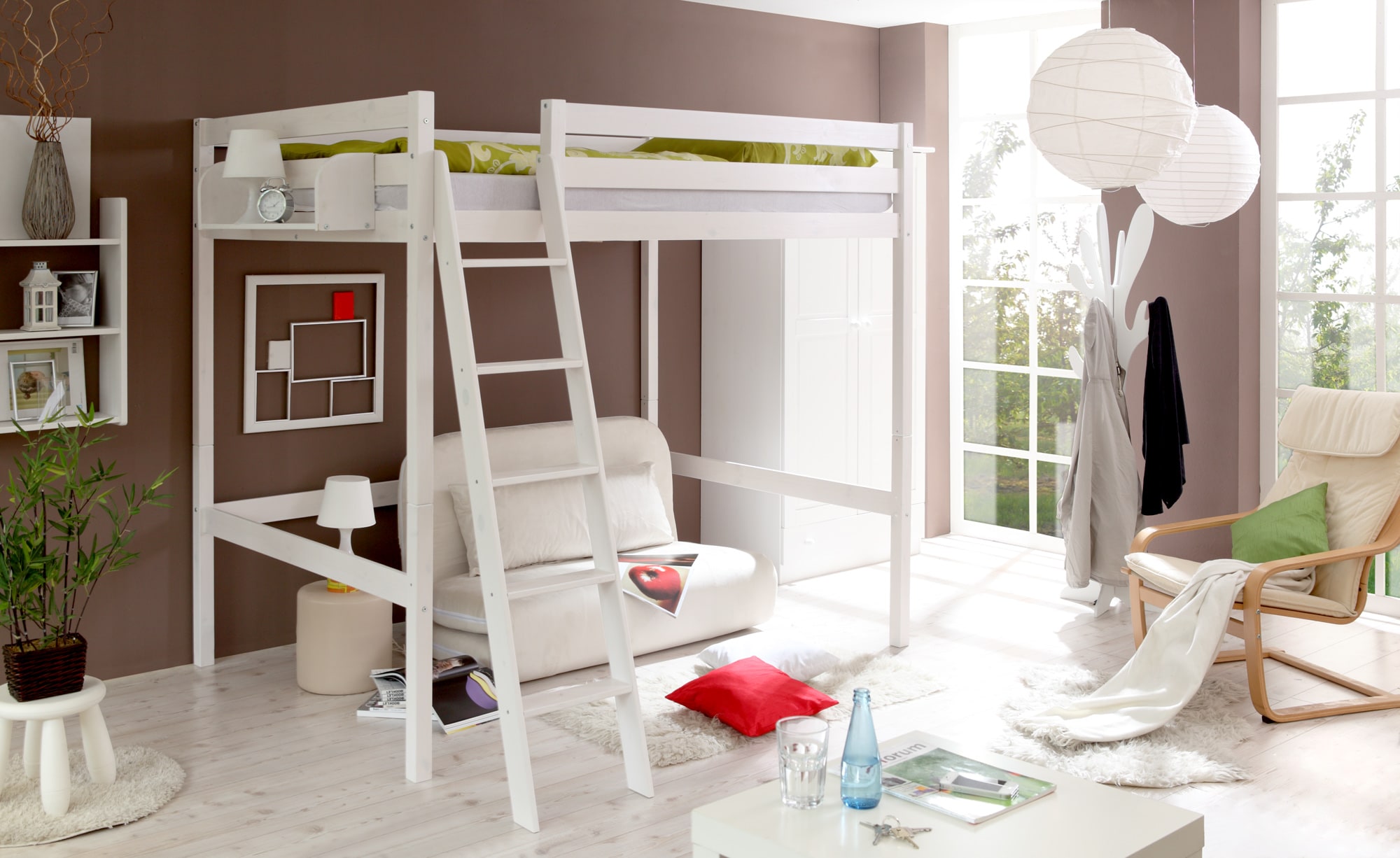 TiCAA Hochbett Matthias 140 x 200 Kiefer weiss - Bild 1