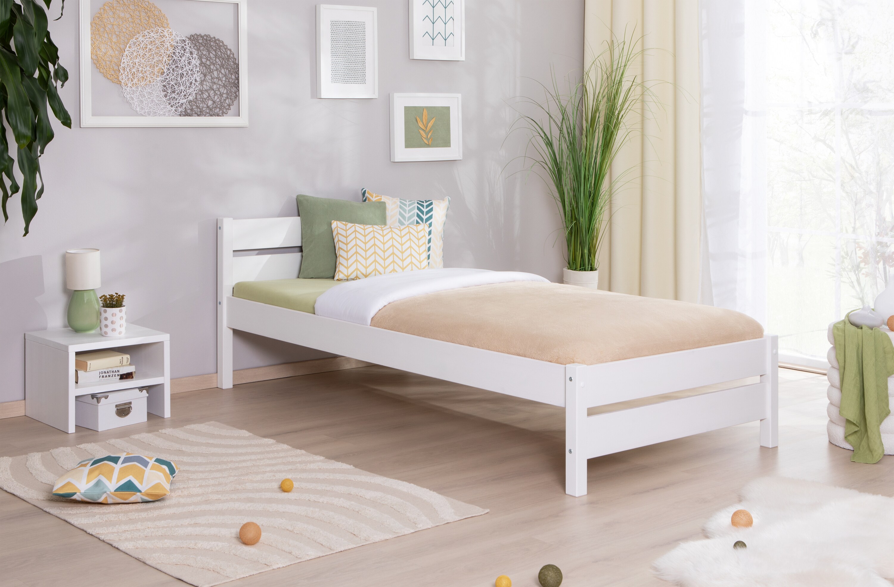 TiCAA Massivholz Einzelbett Bora Kiefer Wei&szlig; - Bild 1