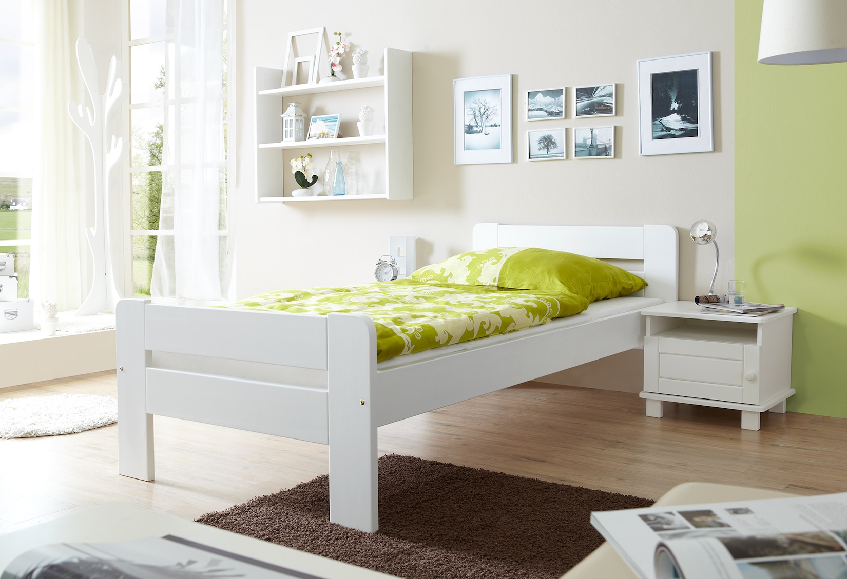 TiCAA Einzelbett "Bert" Kiefer Weiß