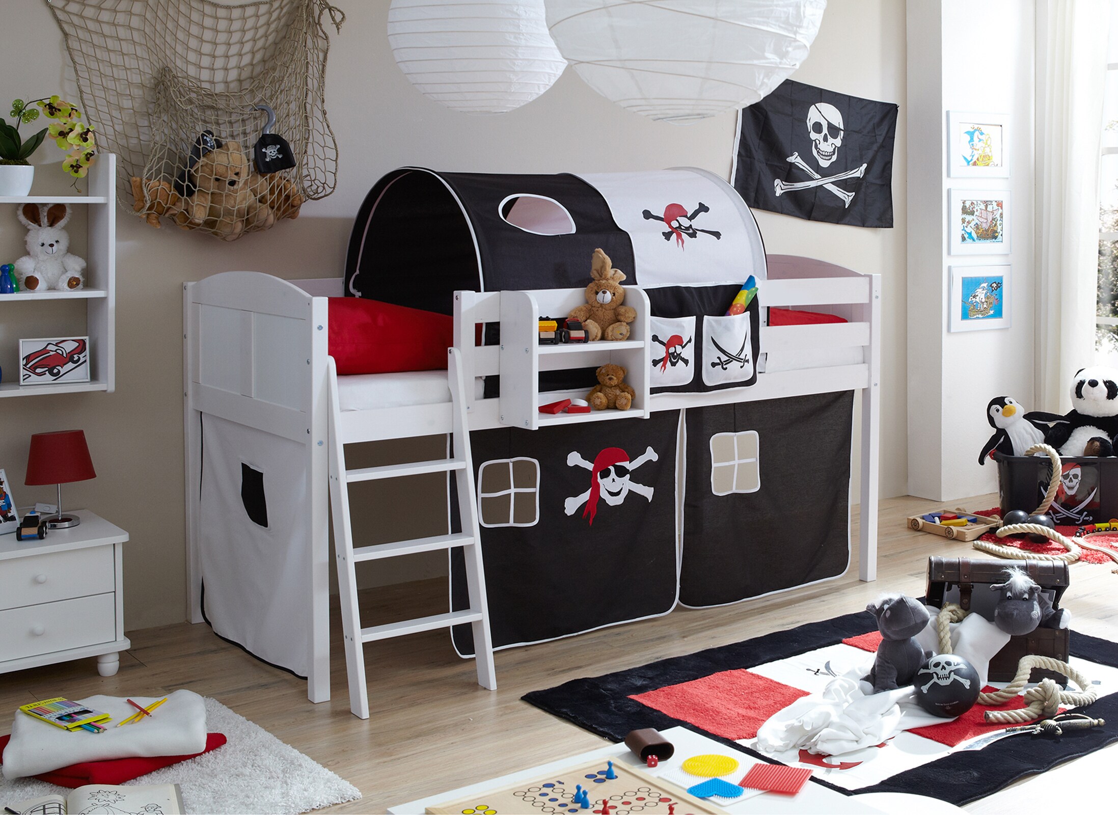 TiCAA Hochbett "Eric" Country Kiefer Wei&szlig; Motiv - Bild 1