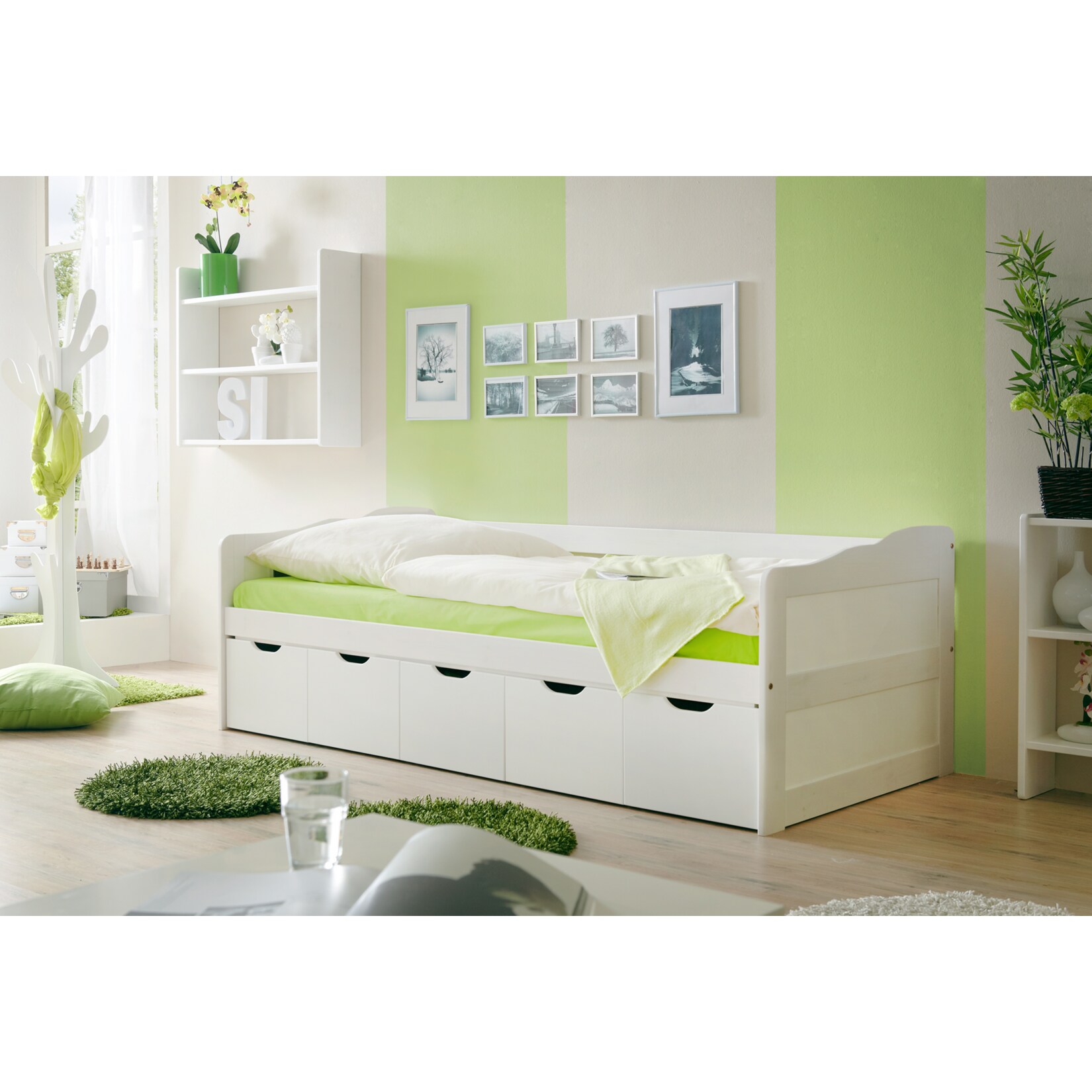 TiCAA Sofabett Maria Massivholz Wei&szlig; - Bild 1