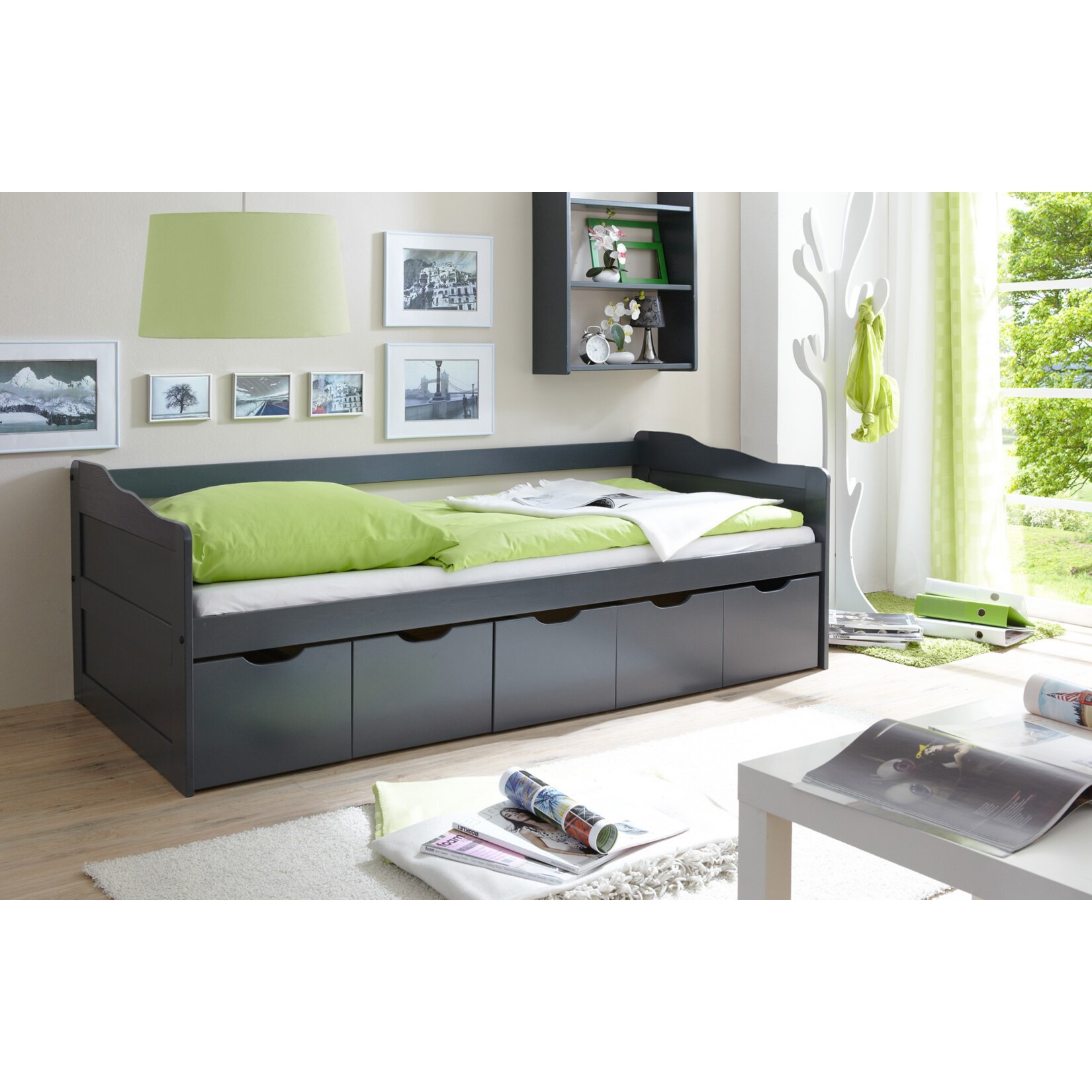 TiCAA Sofabett Maria Massivholz Grau - Bild 1