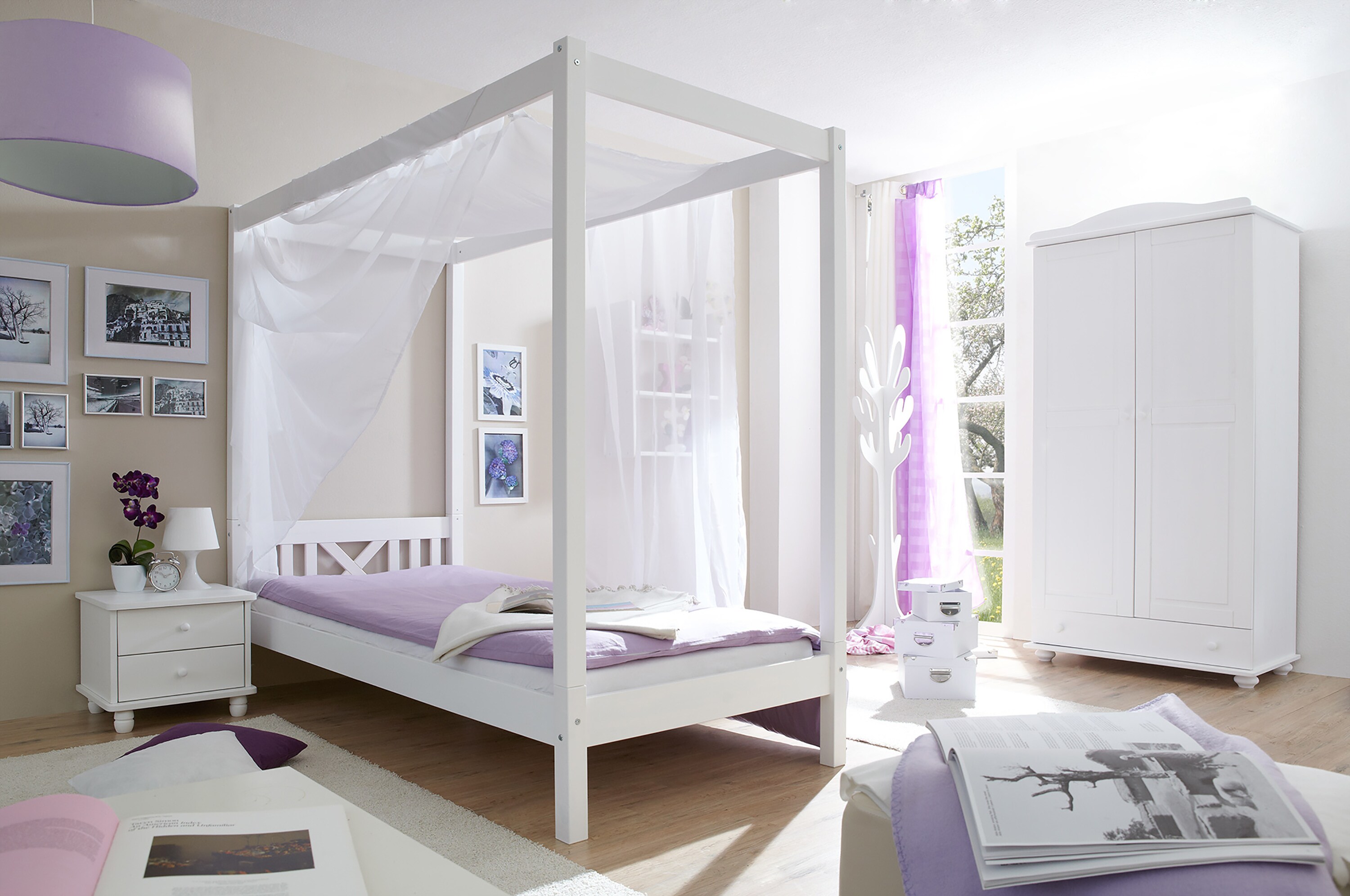 TiCAA Himmelbett Einzelbett LaLuna Kiefer - Bild 1