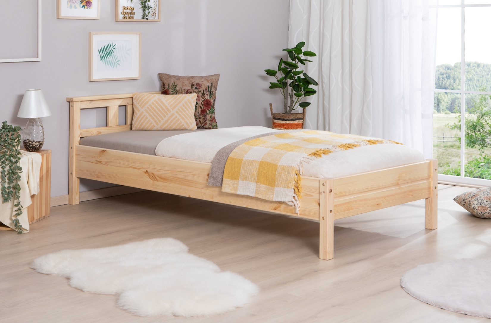 TiCAA Einzelbett und Doppelbett "Merci" Kiefer Natur