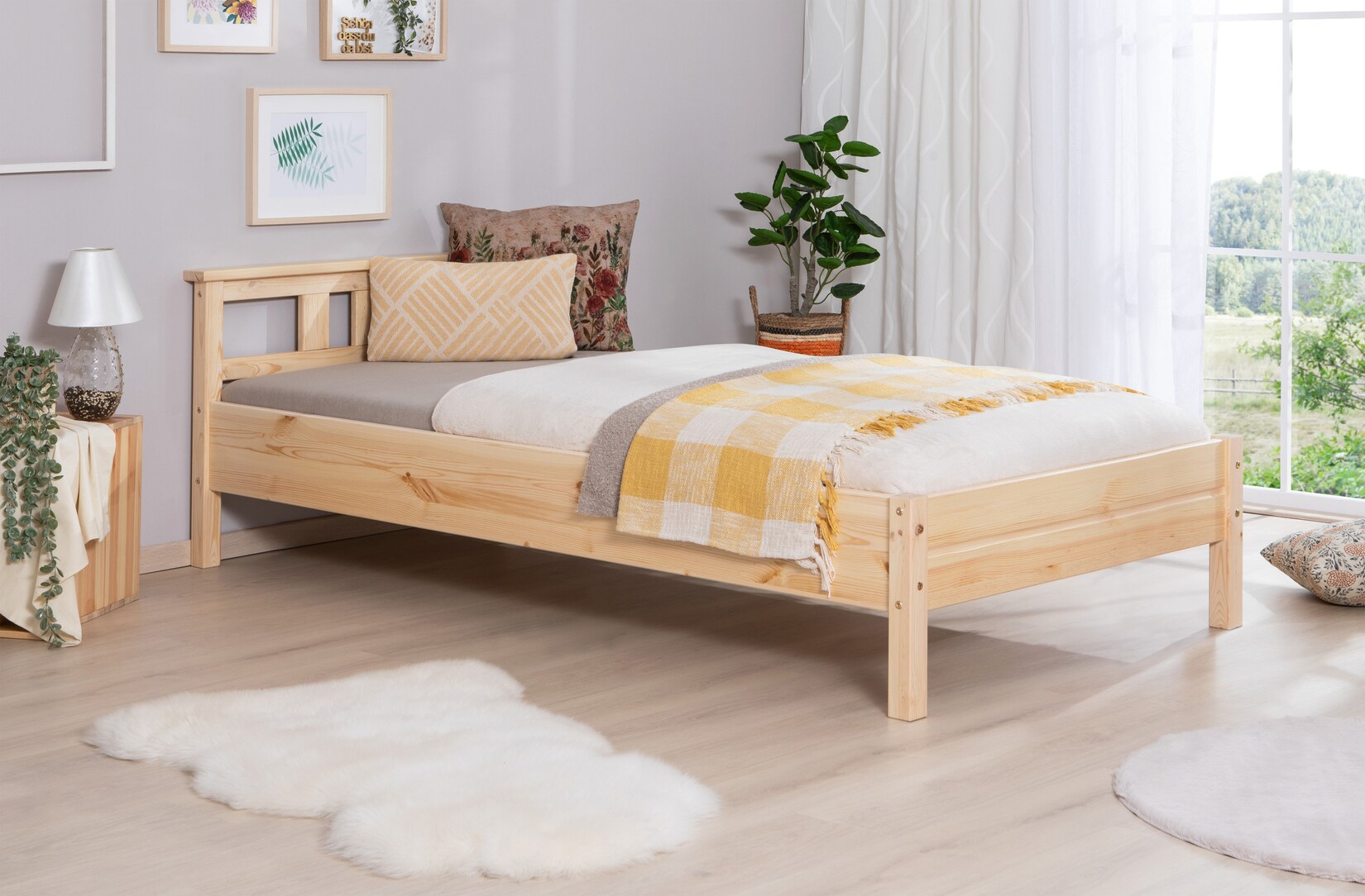 TiCAA Einzelbett und Doppelbett "Merci" Kiefer Natur