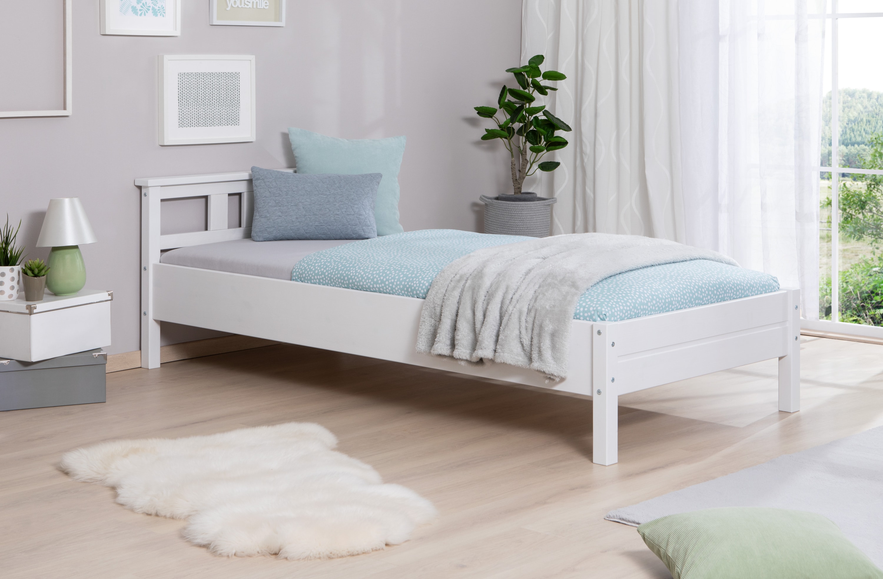 TiCAA Einzelbett und Doppelbett Merci Kiefer Wei&szlig; - Bild 1