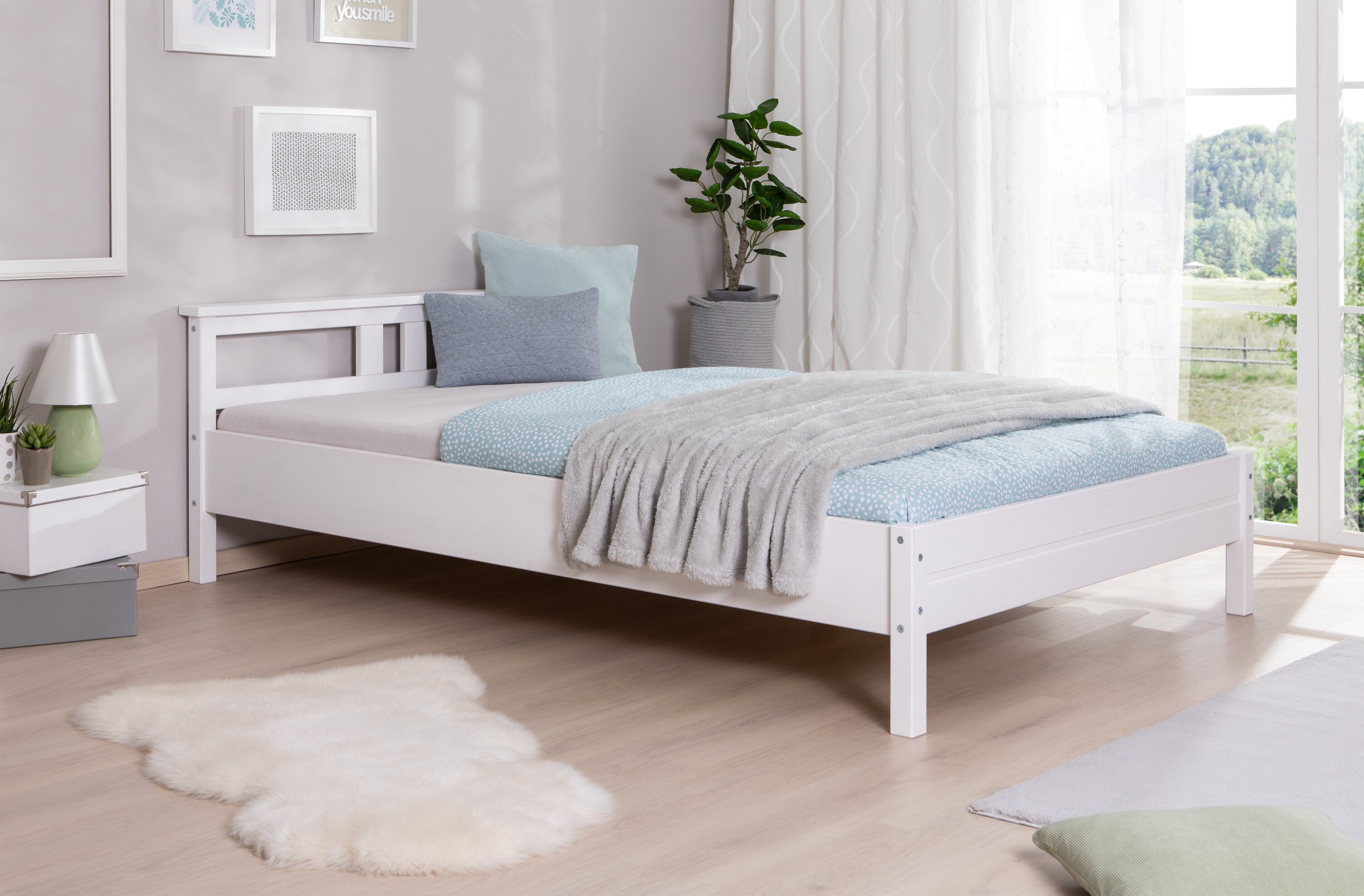 TiCAA Einzelbett und Doppelbett Merci Kiefer Wei&szlig; - Bild 1