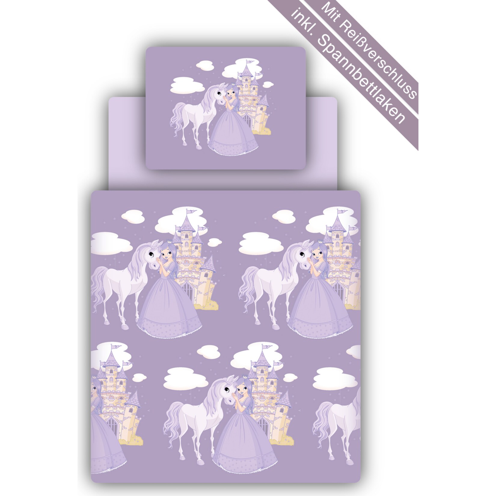 TiCAA Kinder Bettwäsche Set inkl. Bettlaken Prinzessin Lila | 04250393877949