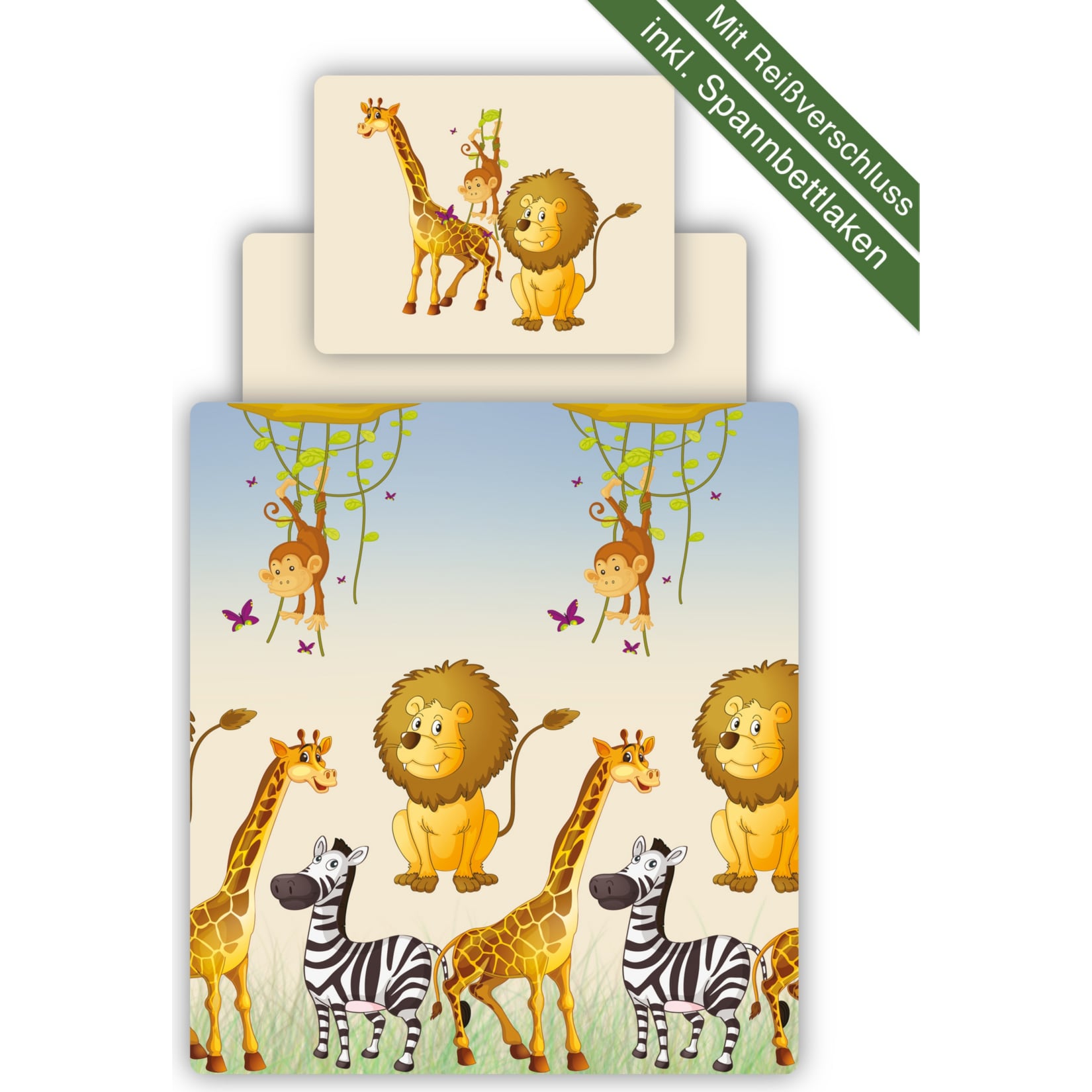 TiCAA Kinder Bettw&auml;sche Set inkl. Spannbettlaken Safari - Bild 1