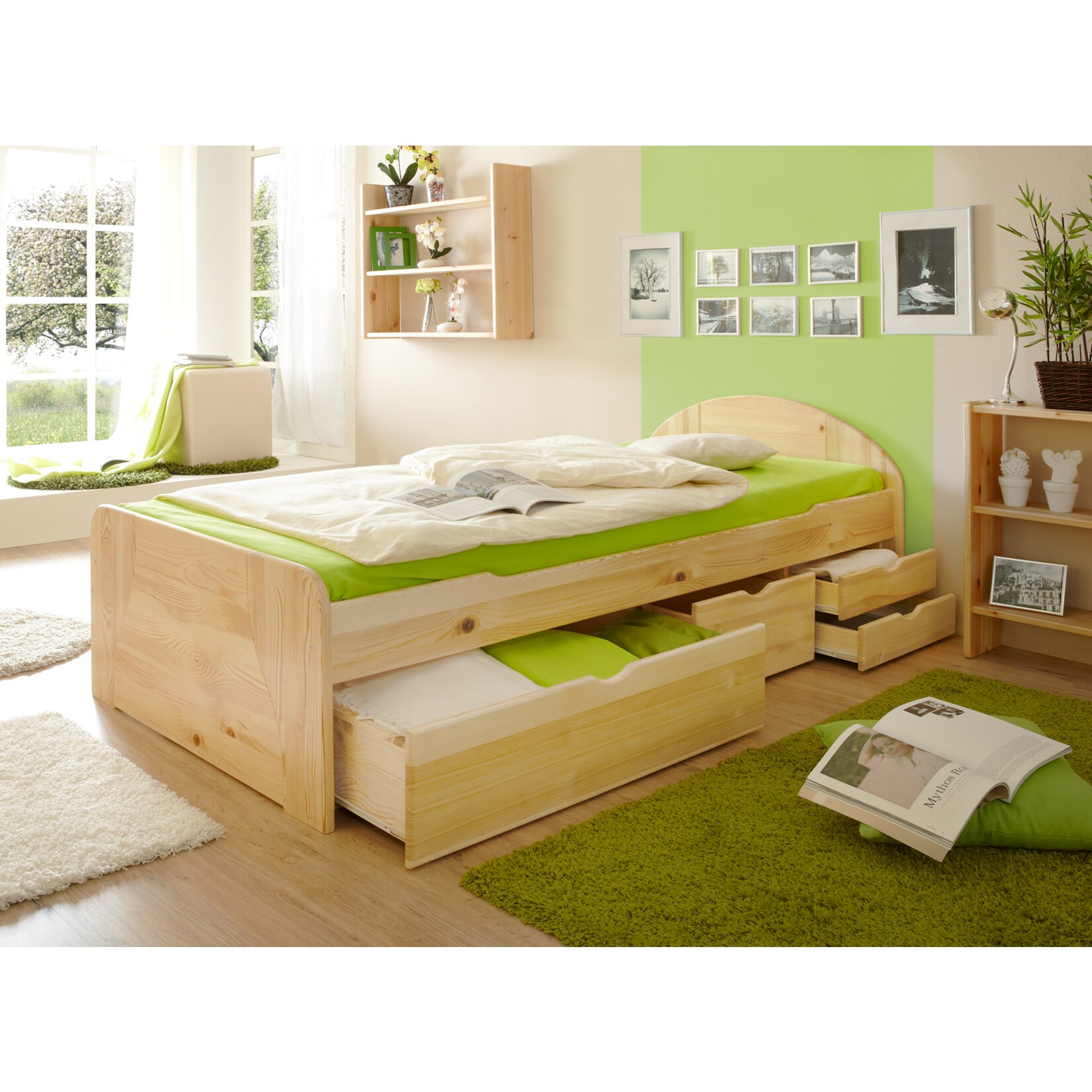 TiCAA Schubkastenbett Erna Kiefer Natur | 04250393880635