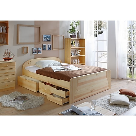 TiCAA Doppelbett mit Schubkästen Erna Kiefer Natur - Bild 1
