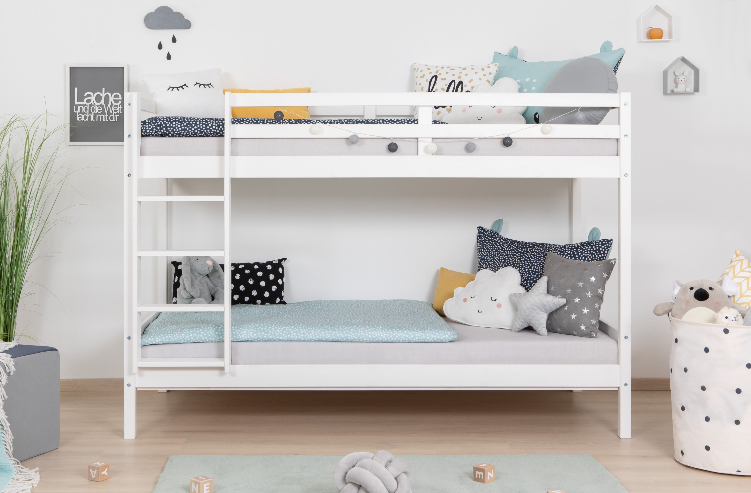 TiCAA Etagenbett Stockbett Rene Kiefer massiv Wei&szlig; - Bild 1