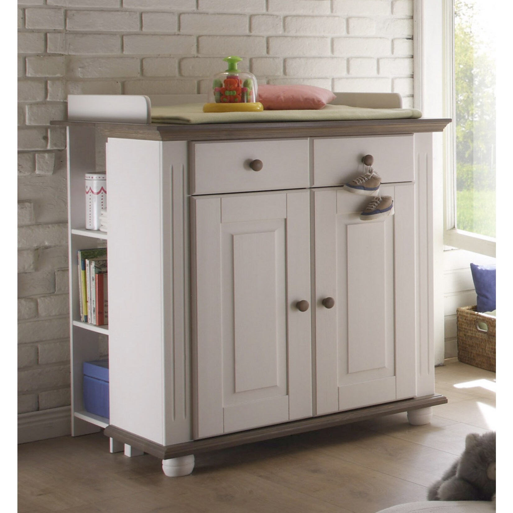 TiCAA Wickelkommode „Laura“ Kiefer massiv Lava-Weiß | 04250393888938