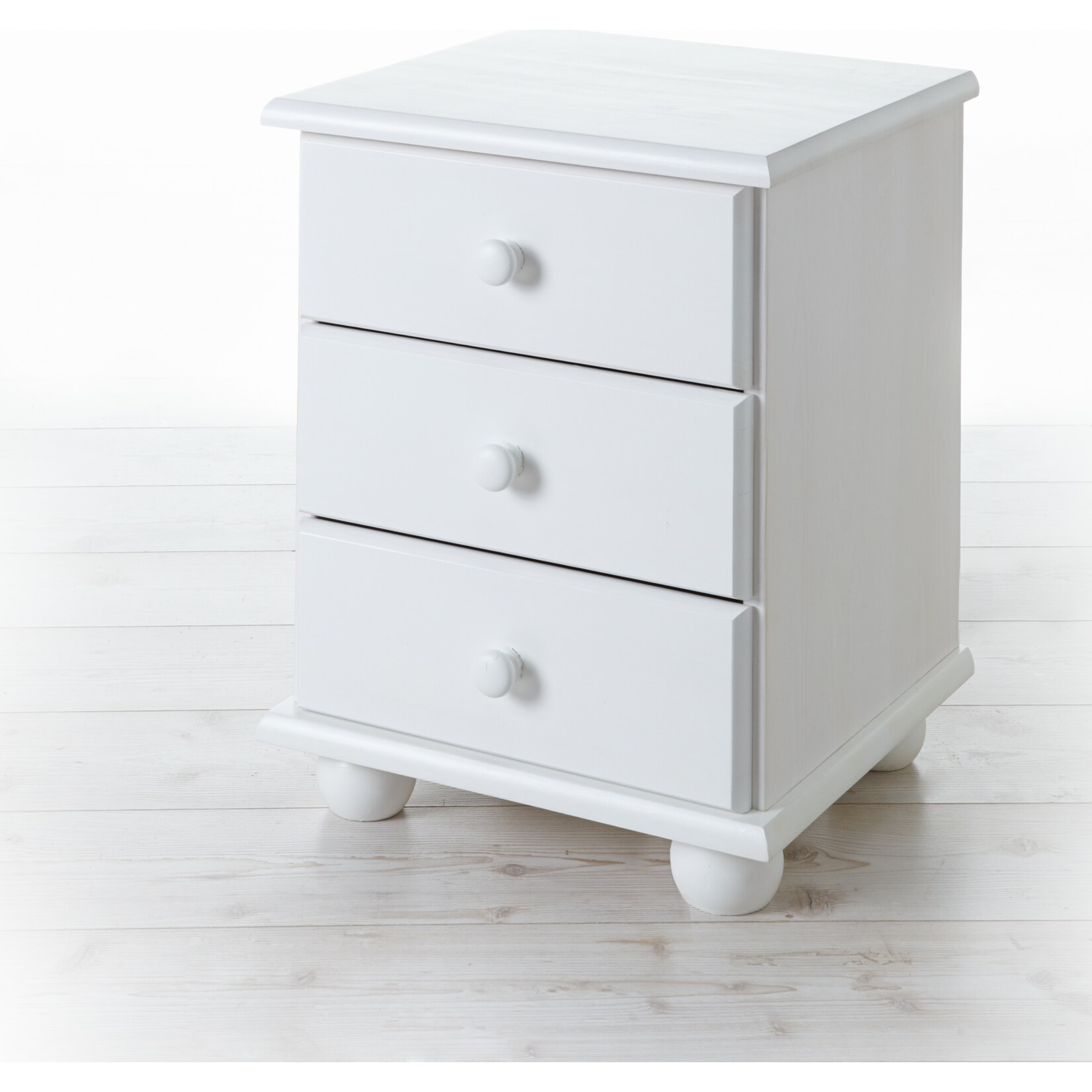 TiCAA Nachtkommode Ivo Kiefer mit 3 Schubladen Wei&szlig; - Bild 1