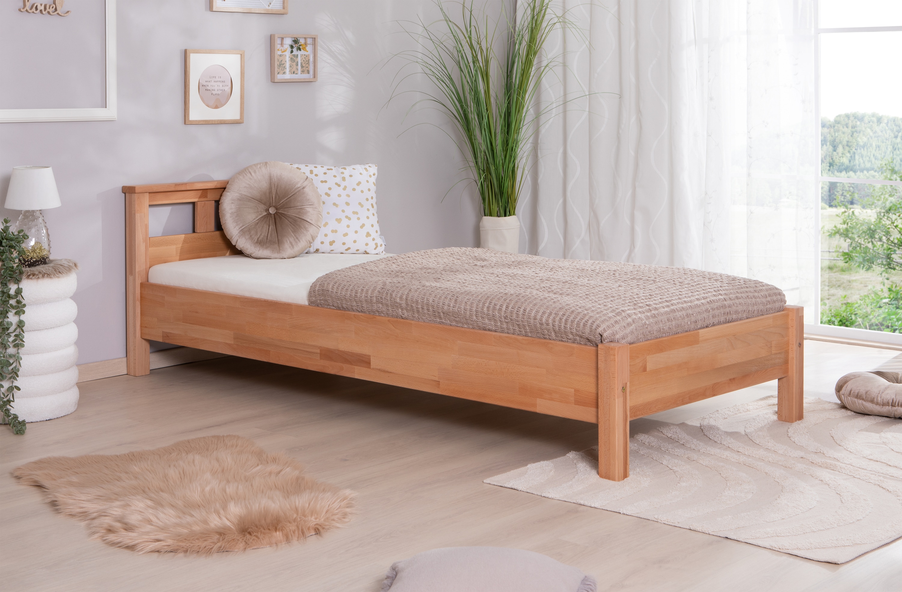 TiCAA Einzelbett und Doppelbett "Merci" Buche mit ge&ouml;lter Oberfl&auml;che - Bild 1