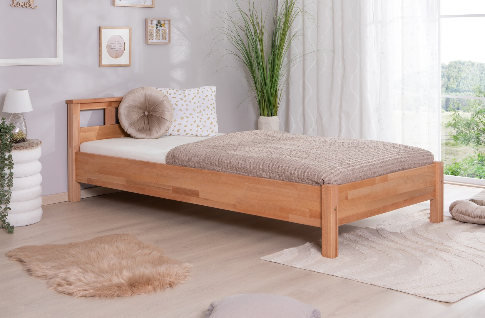 TiCAA Einzelbett und Doppelbett "Merci" Buche Bio-Geölt