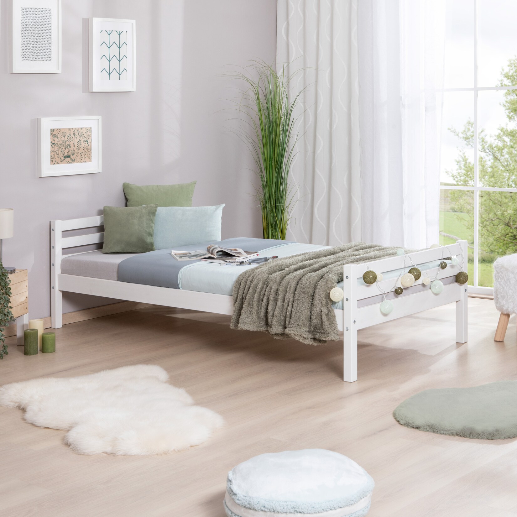 TiCAA Einzelbett „Nadine“ Kiefer massiv Weiß | 04250393897930