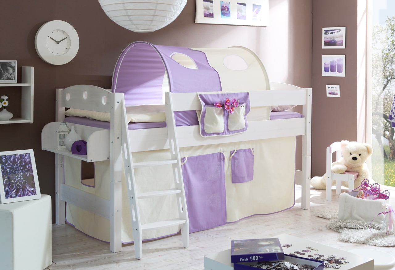 TiCAA Hochbett "Kenny R" Kiefer Weiß Classic