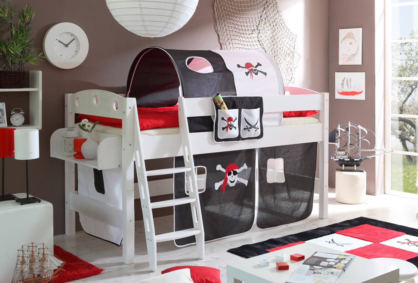 TiCAA Hochbett „Kenny R“ Kiefer Weiß Motiv | 04251105901617