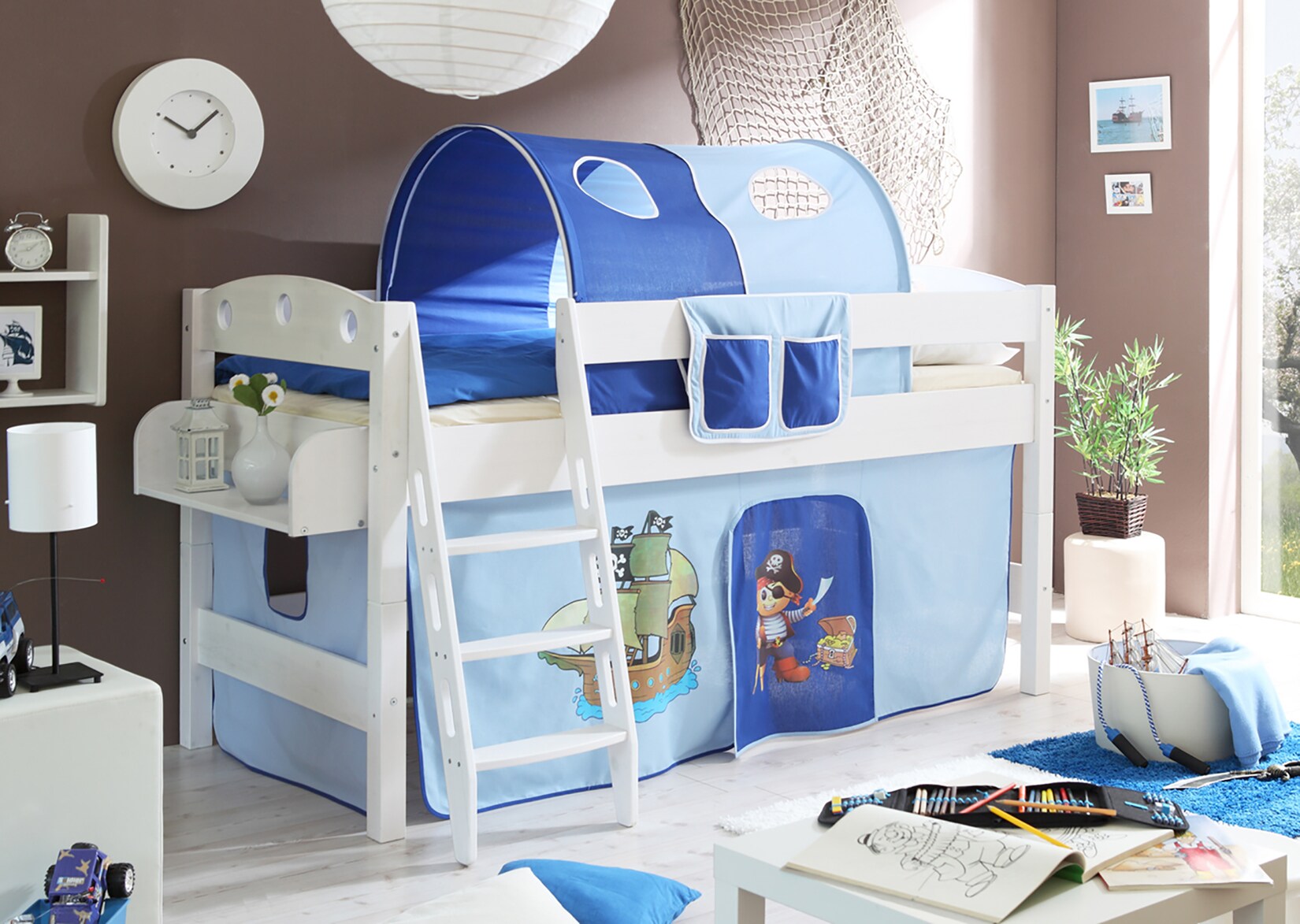 TiCAA Hochbett „Kenny R“ Kiefer Weiß Motiv | 04251105901648