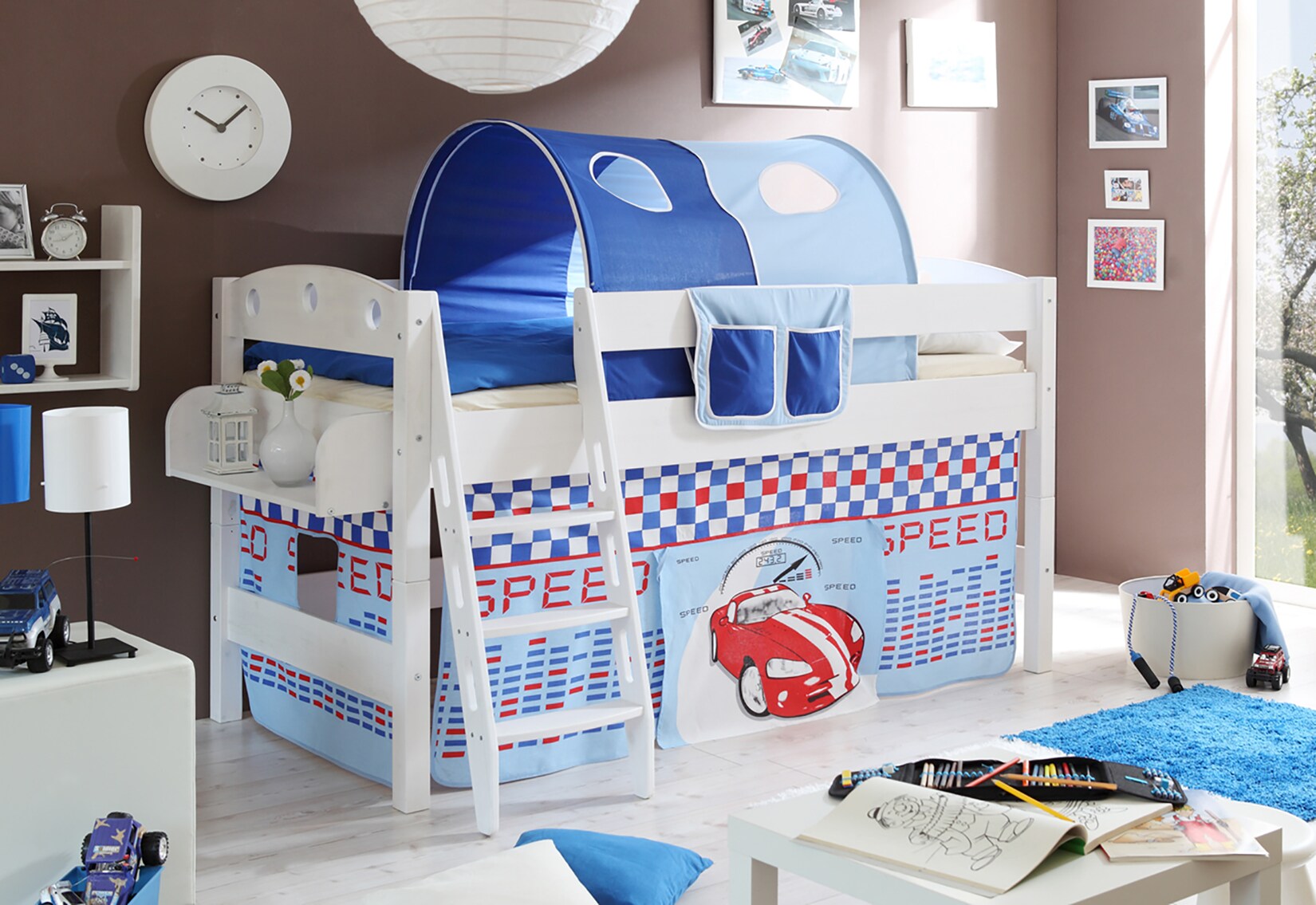 TiCAA Hochbett „Kenny R“ Kiefer Weiß Motiv | 04251105901679